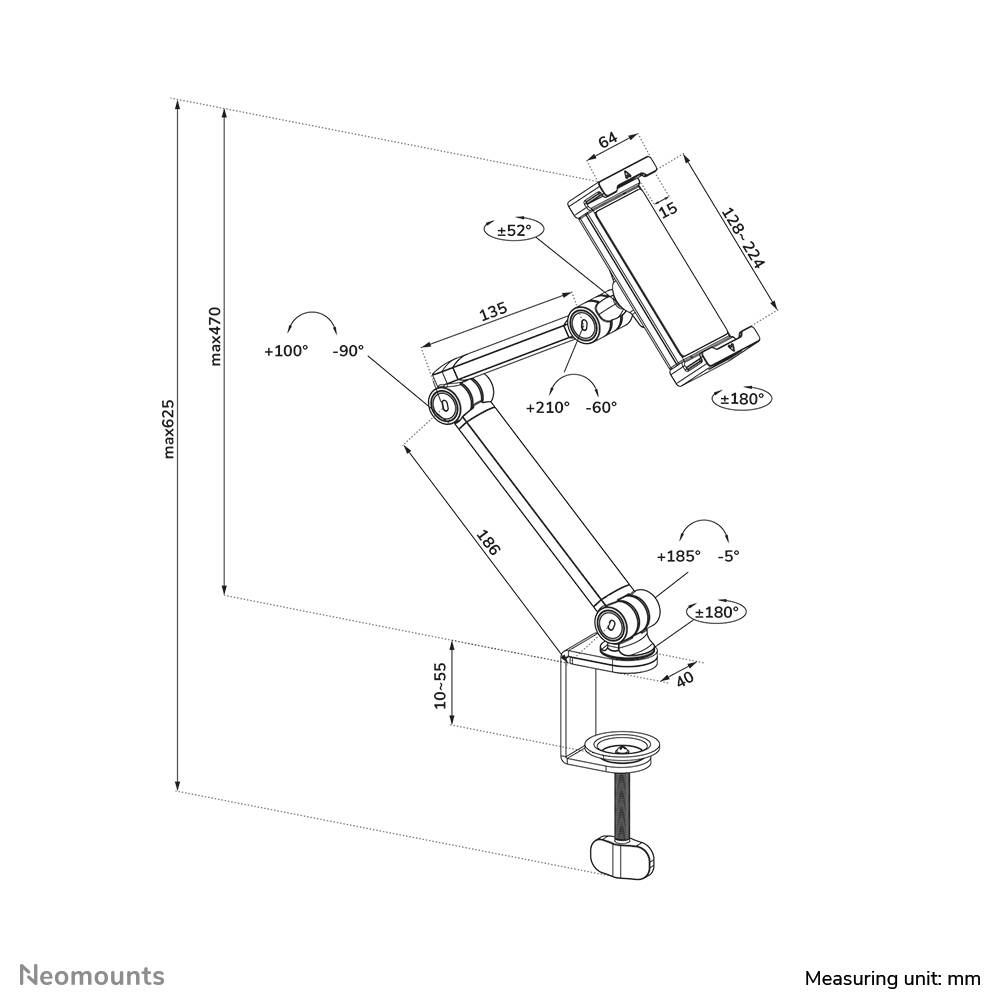 Rca Informatique - image du produit : TABLET DESK CLAMP (SUITED FROM 4.7IN UP TO 12.9IN) BLACK