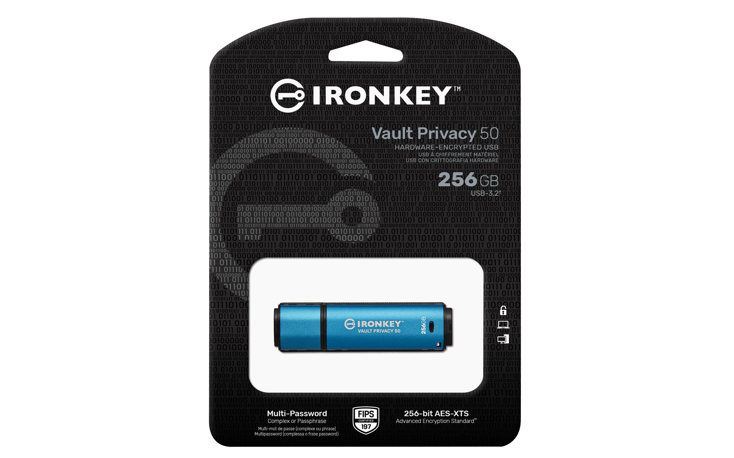 Rca Informatique - image du produit : 256GB IRONKEY VAULT PRIVACY 50 AES-256 ENCRYPTED FIPS 197