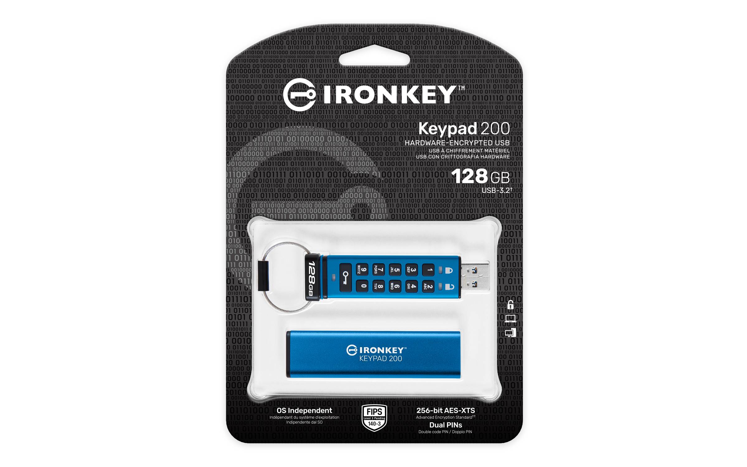 Rca Informatique - image du produit : 128GB IRONKEY KEYPAD200 AES-256 ENCRYP FIPS 140-3 LVL 3(PENDING)