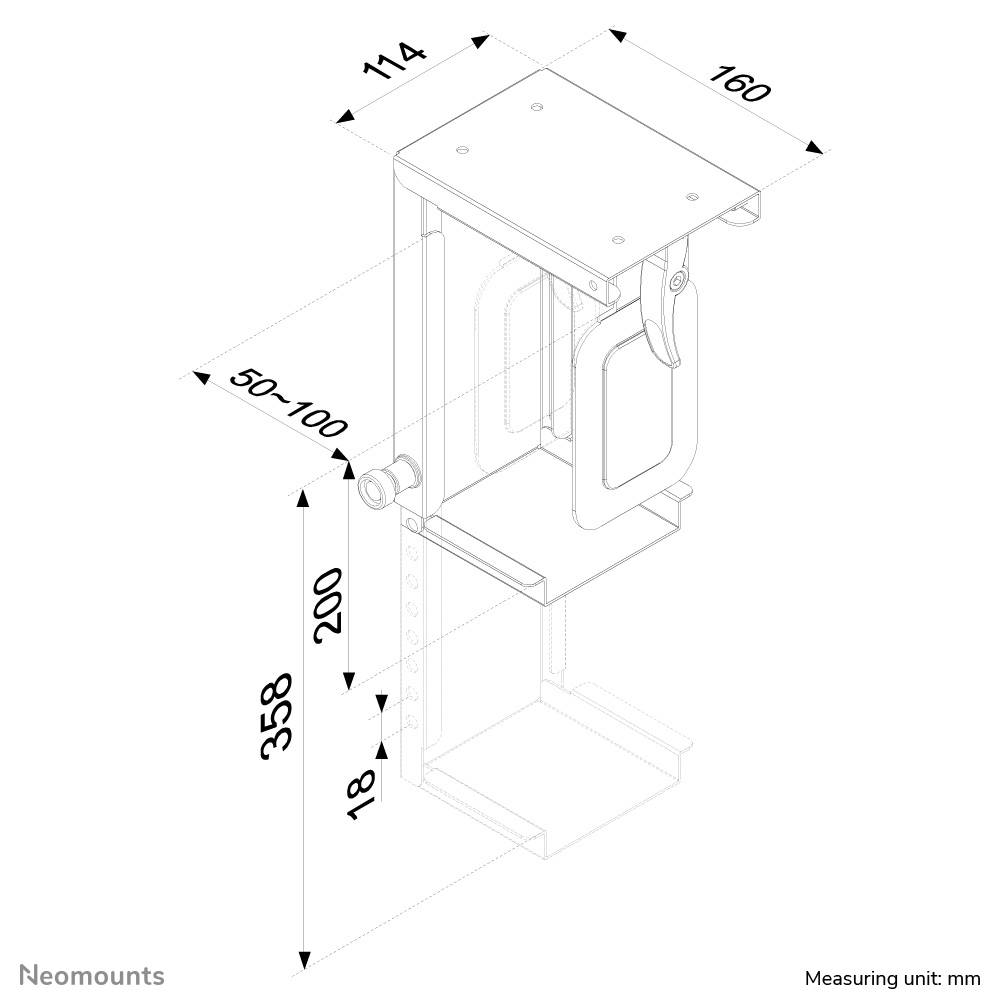 Rca Informatique - image du produit : SUPPORT SOUS BUREAU POUR PC HT 20-36CM LARG 5-10CM