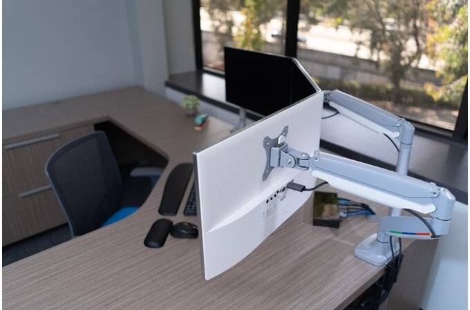 Rca Informatique - image du produit : ONE-TOUCH HEIGHT ADJUSTABLE DUAL MONITOR ARM