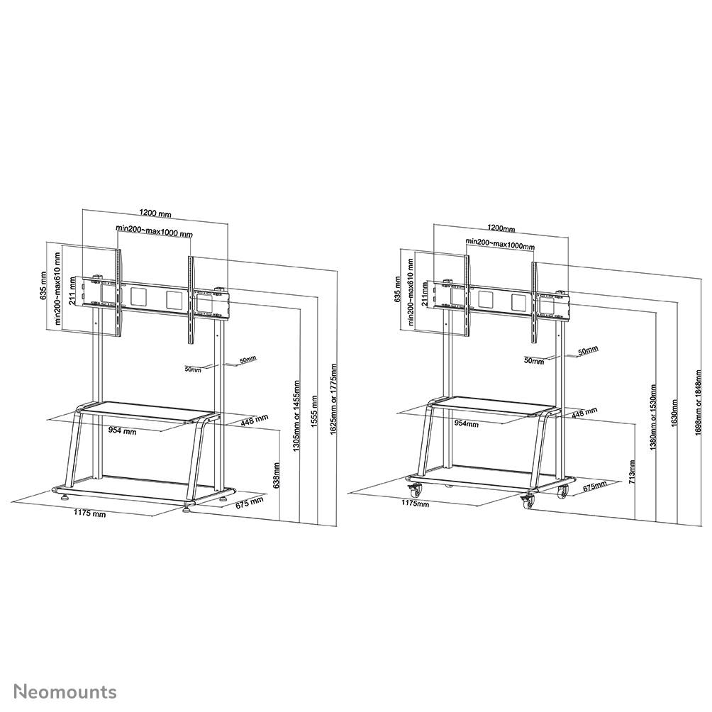 Rca Informatique - image du produit : MOBILE FLAT SCREEN FLOOR STAND (STAND+TROLLEY) (H137-162 CM)