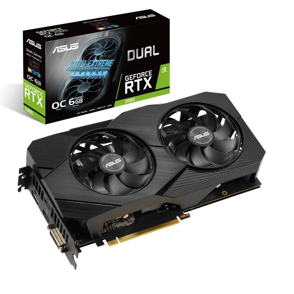 Rca Informatique - image du produit : GF DUAL-RTX2060-O6G-EVO 6GB GDDR6 1755MHZ DVI HDMI2 DP