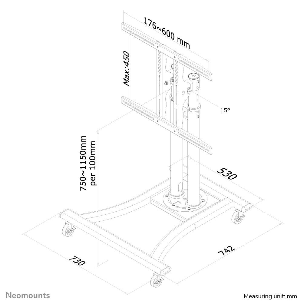 Rca Informatique - image du produit : MEUBLE ROULETTES ECRAN PLAT MAX 60IN H:80-120CM SILVER