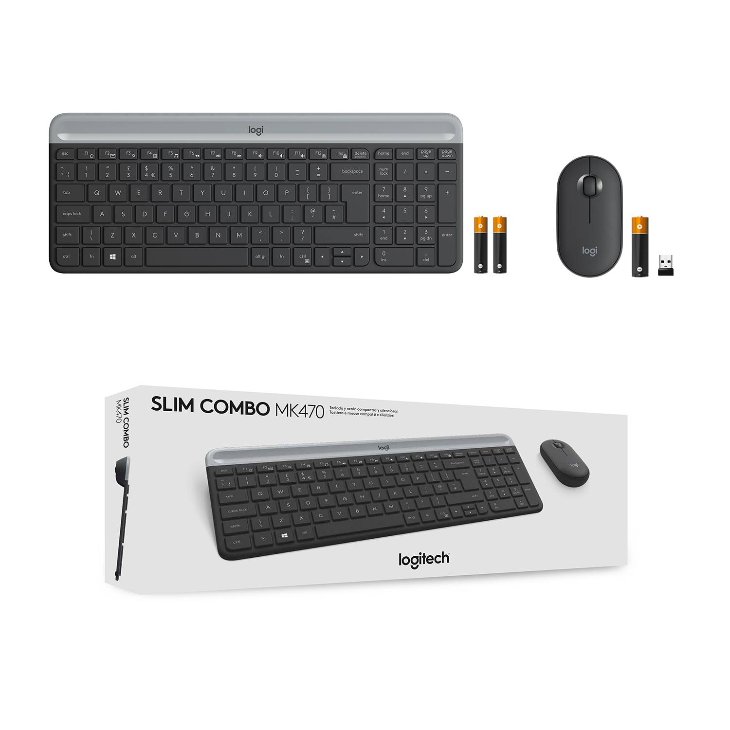 Rca Informatique - image du produit : SLIM WRLS KEYBOARD MOUSE COMBO MK470 - GRAPHITE - CH - CENTRAL