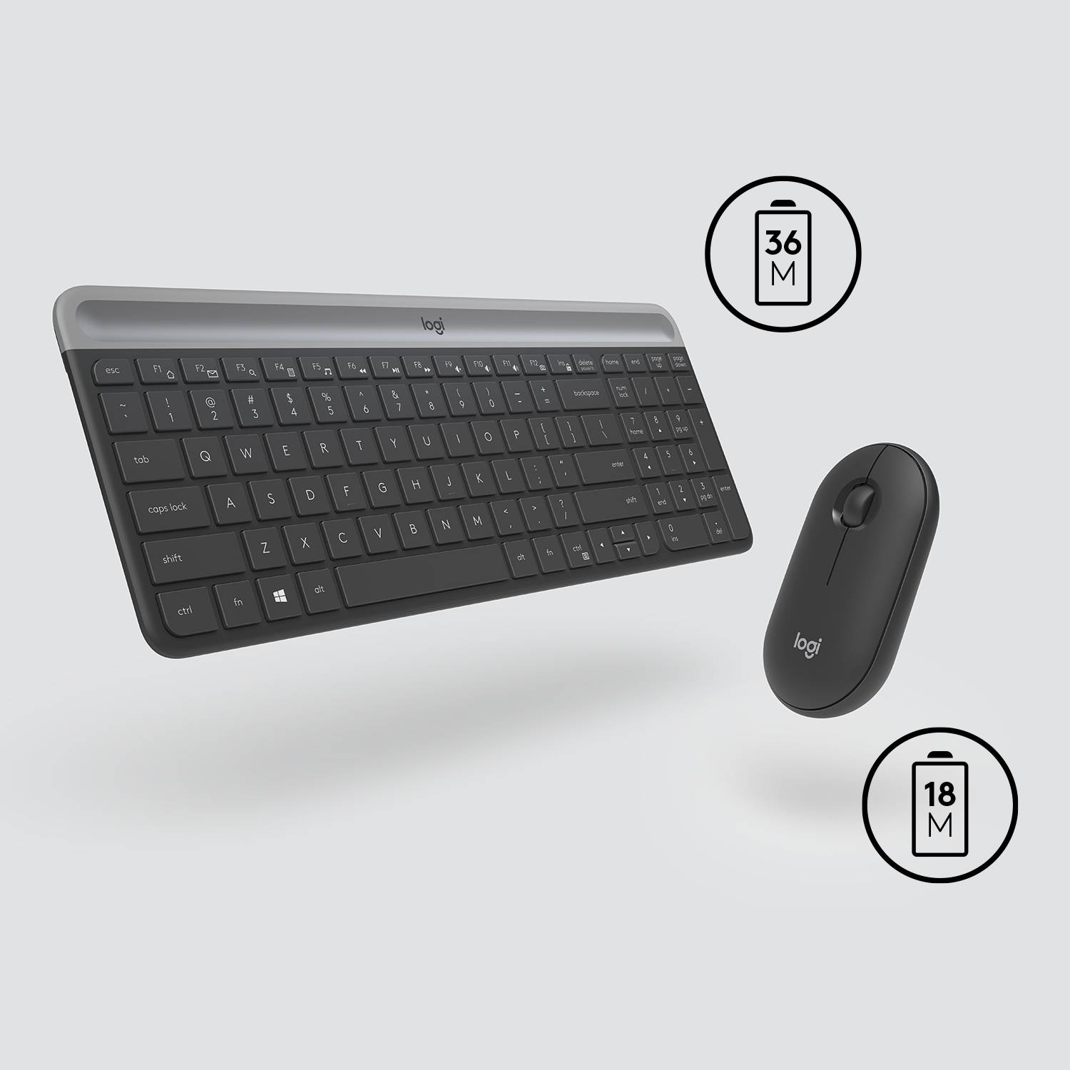 Rca Informatique - image du produit : SLIM WRLS KEYBOARD MOUSE COMBO MK470 - GRAPHITE - CH - CENTRAL