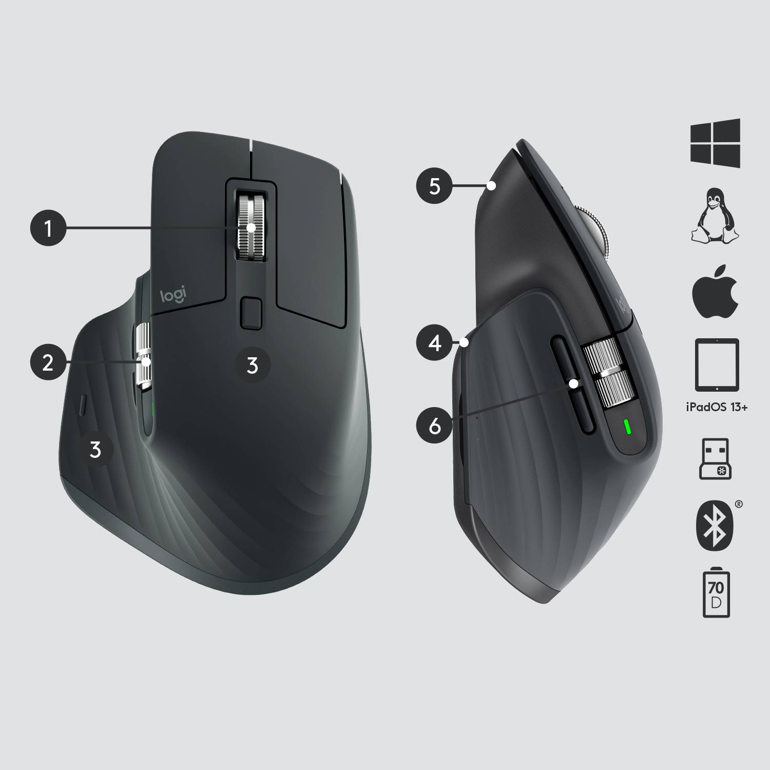 Rca Informatique - image du produit : MX MASTER 3 ADVA. WRLS MOUSE GRAPH 2.4GHZ/BT N/A EMEA MR0077