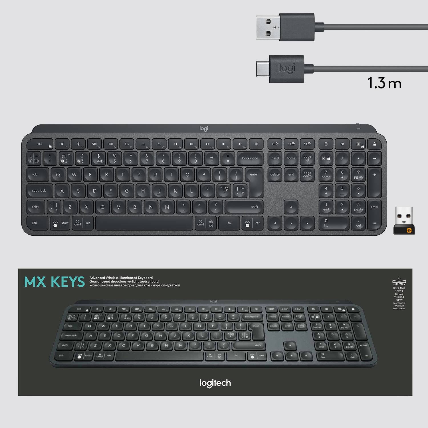 Rca Informatique - image du produit : MX KEYS ADVA.WRLS ILLUM.KEYB. GRAPH CH 2.4GHZ/BT N/A CENTRAL