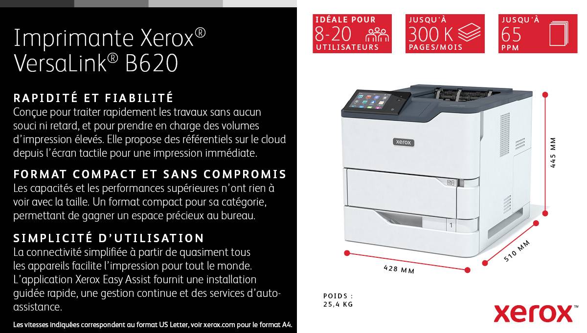 Rca Informatique - image du produit : VERSALINK B620 A4 61PPM 1200DPI 1GB/8GB HI-SPEED USB2.0 TYPE A/B