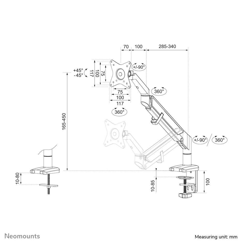 Rca Informatique - image du produit : NEWSTAR DESK MOUNT ULTRA FLAT (CLAMP/GROMMET) BLACK 17-27IN