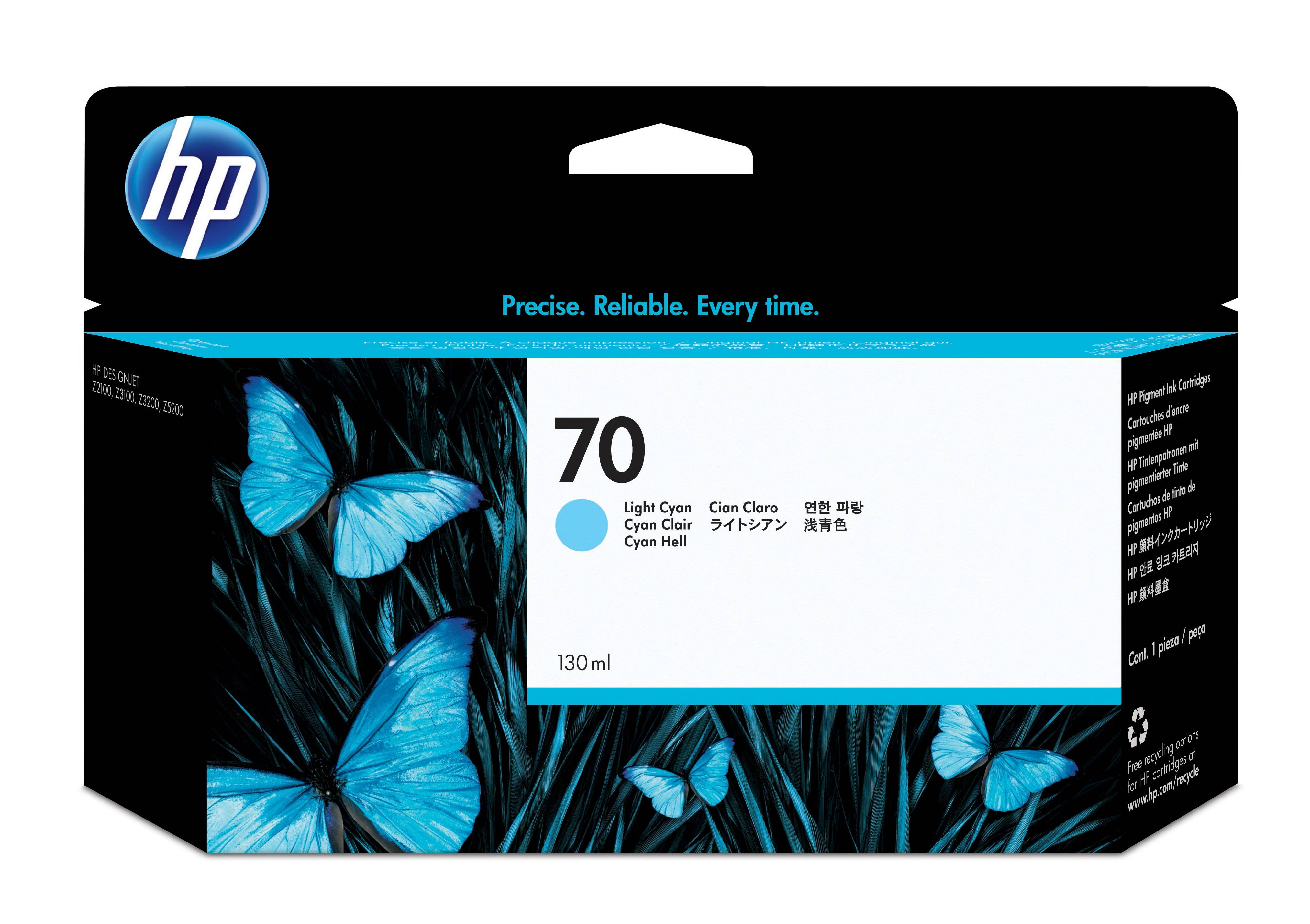 Rca Informatique - Image du produit : HP 70 130 ML LIGHT CYAN INK FOR DESIGNJET Z2100 Z3100