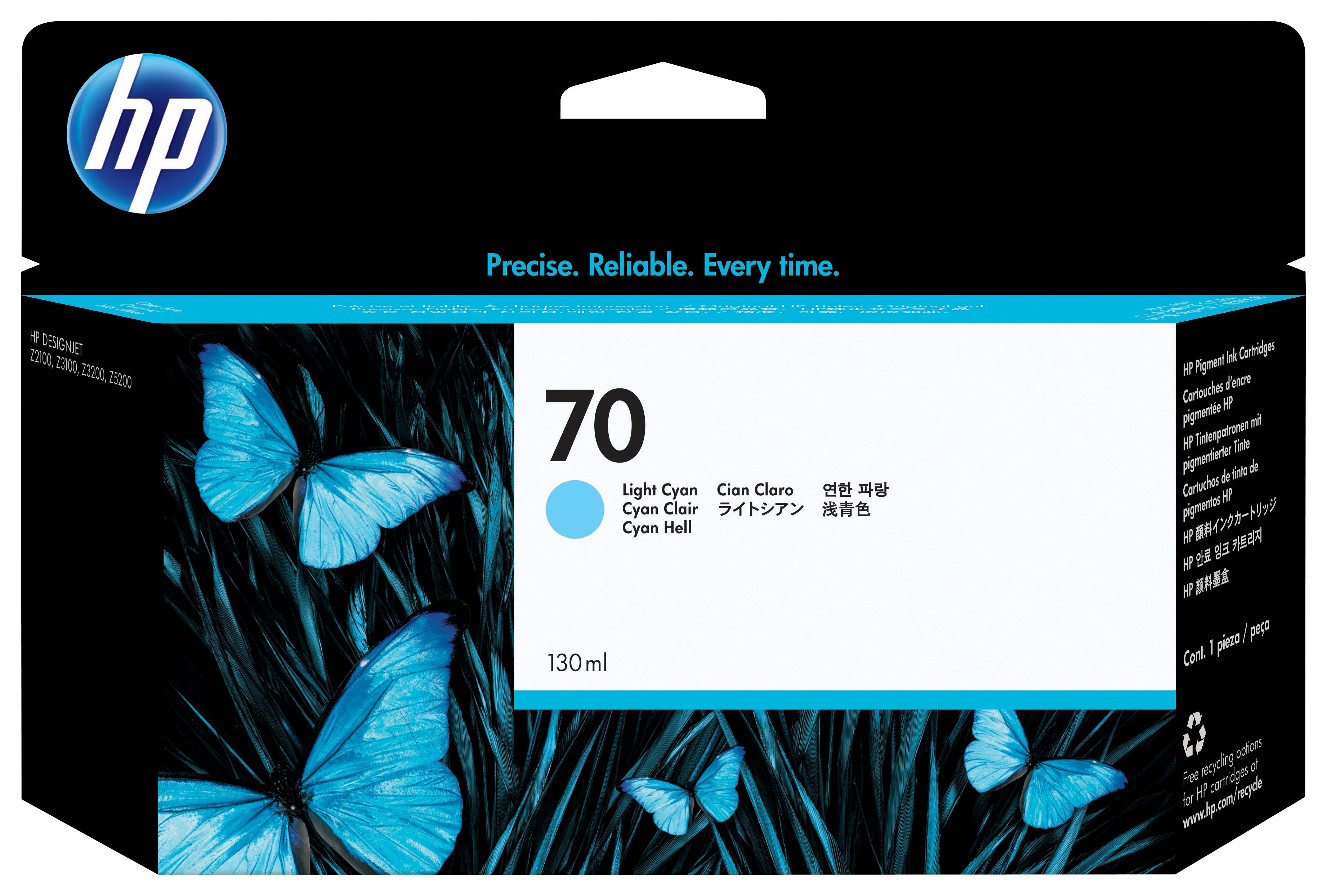 Rca Informatique - image du produit : HP 70 130 ML LIGHT CYAN INK FOR DESIGNJET Z2100 Z3100