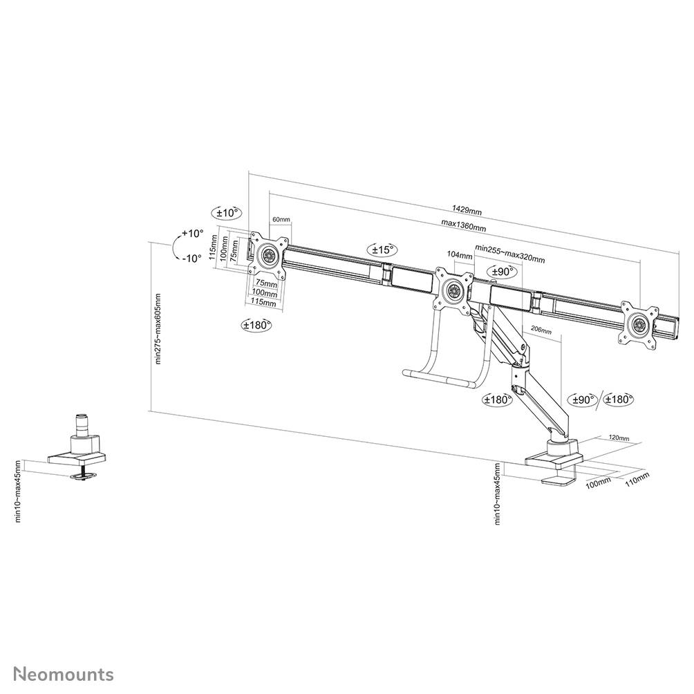 Rca Informatique - image du produit : NEOMOUNTS FLAT SCREEN DESK MOUN 10-27IN DESK CLAMP/GROMMET SILV