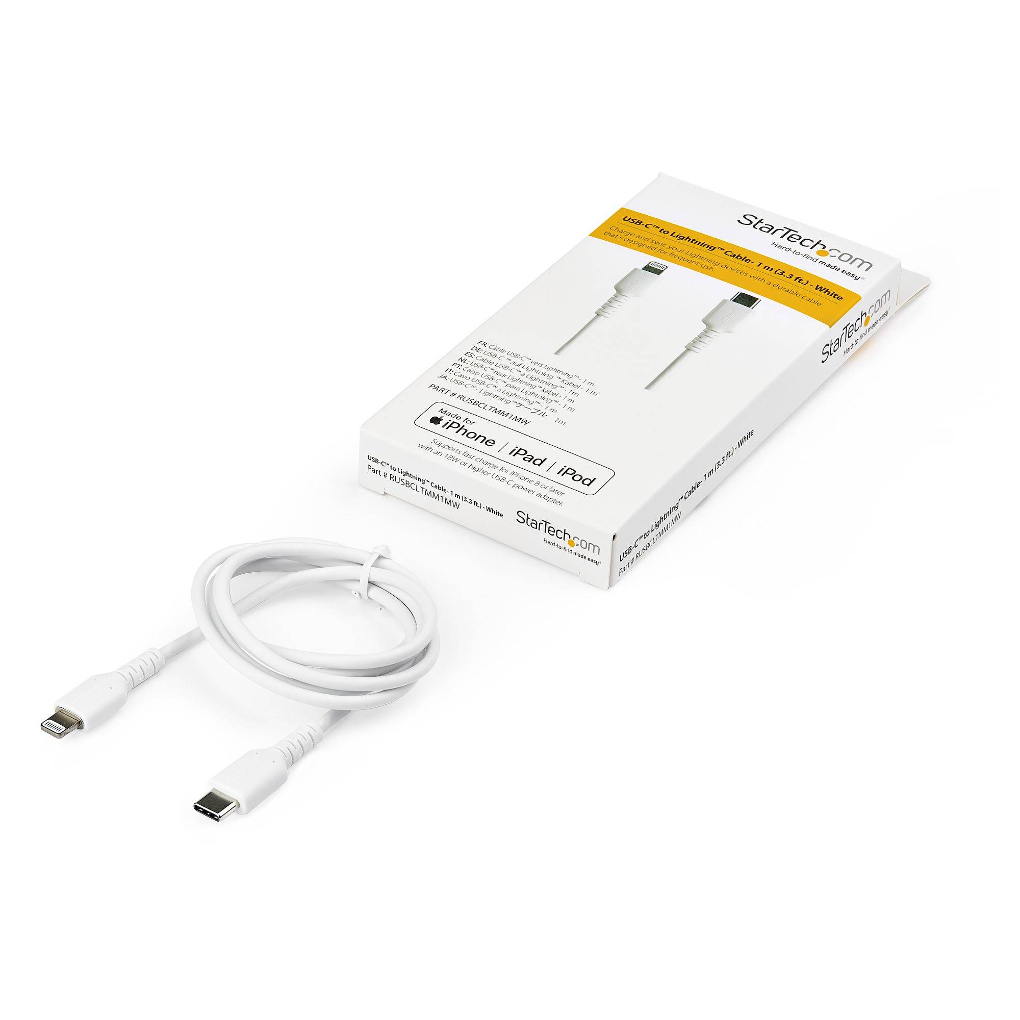 Rca Informatique - image du produit : 1M USB C TO LIGHTNING CABLE WHITE - ARAMID FIBER