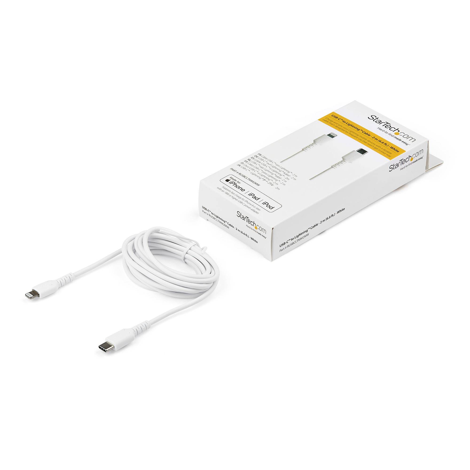 Rca Informatique - image du produit : 2M USB C TO LIGHTNING CABLE WHITE - ARAMID FIBER