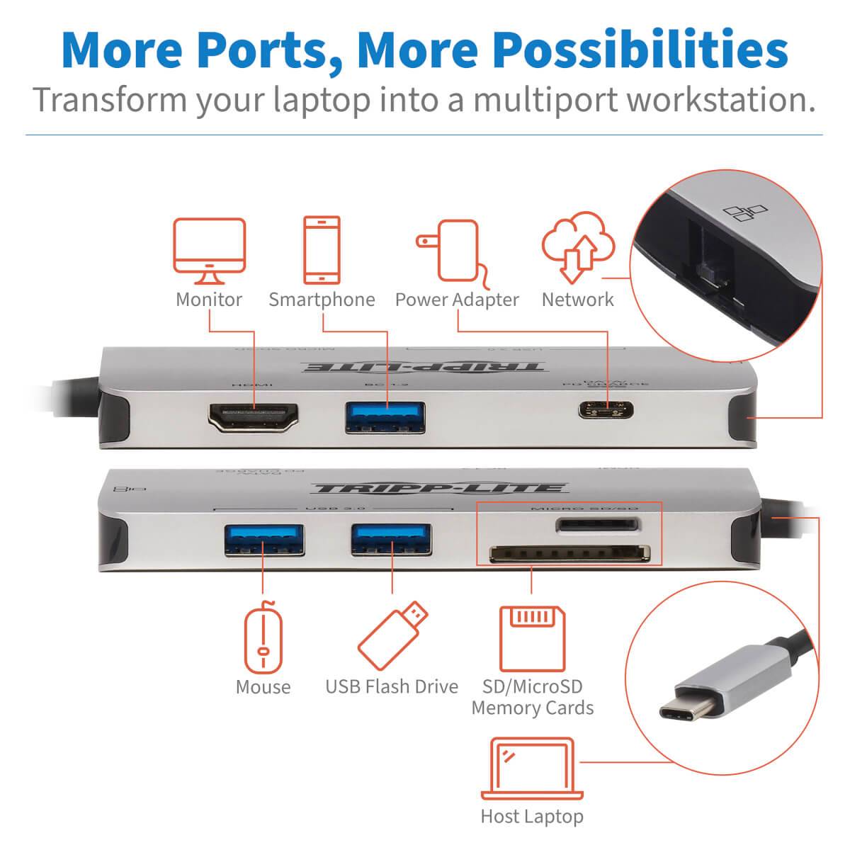 Rca Informatique - image du produit : USB-C PRT DOCK STATION HDMI 4K USB-A/C SD/MIC SD PD CHAR 3.0GRY