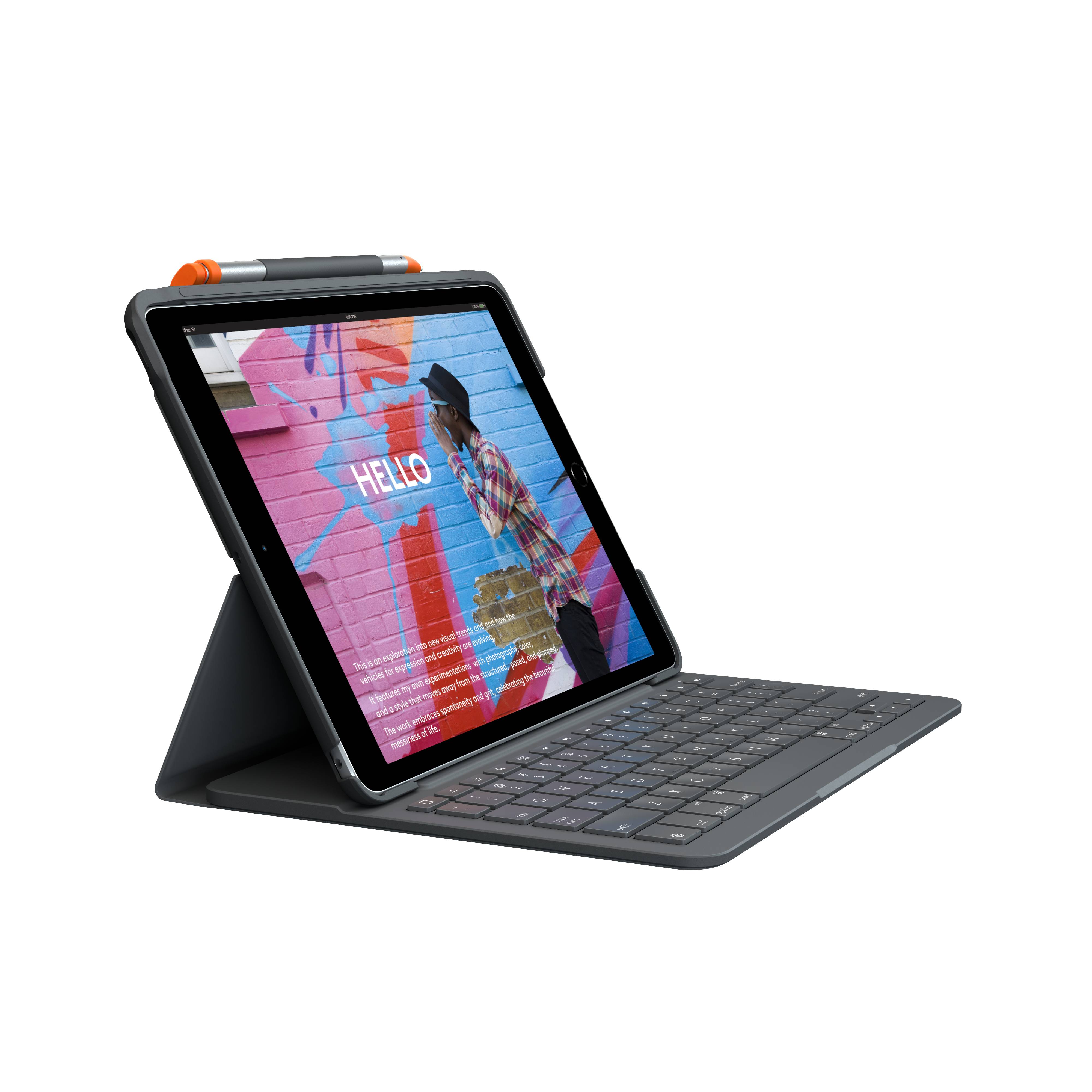 Rca Informatique - image du produit : SLIM FOLIO FOR IPAD (7TH AND 8TH GENERATION) - GRAPHITE - UK