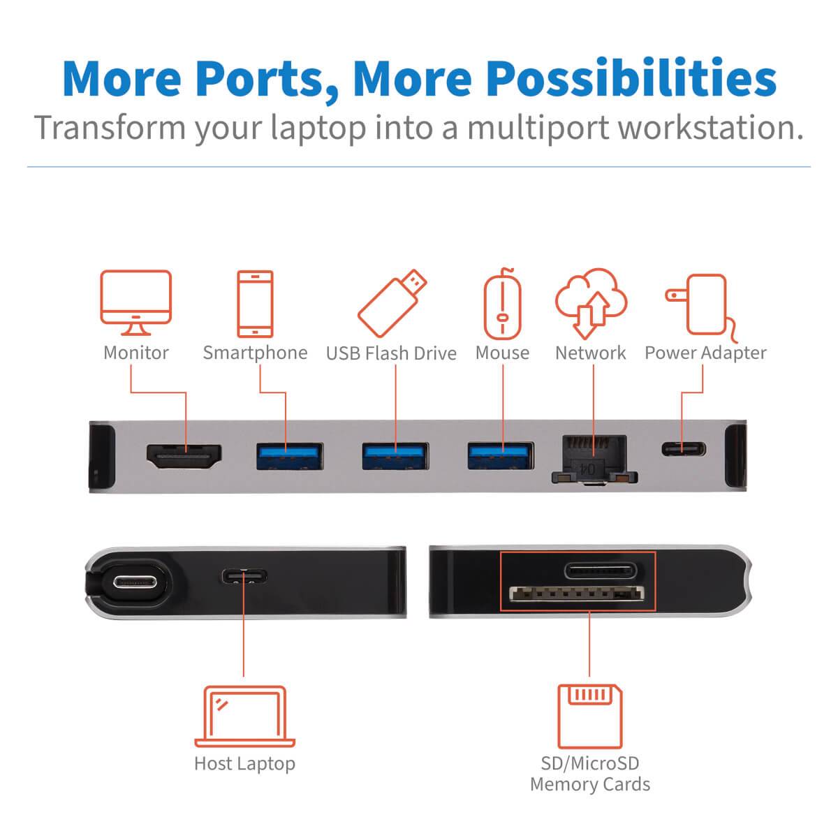 Rca Informatique - image du produit : USB-C DOCKING STATION HDMI 4K USB-A/C PD CHARG 3.0USB-C CBLGRY