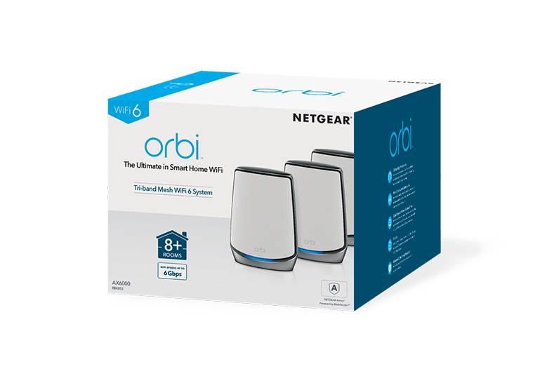 Rca Informatique - image du produit : ORBI MESH WIFI SYSTEM WIFI6 AX6000 W/SATELLITE X 2 (RBK853)