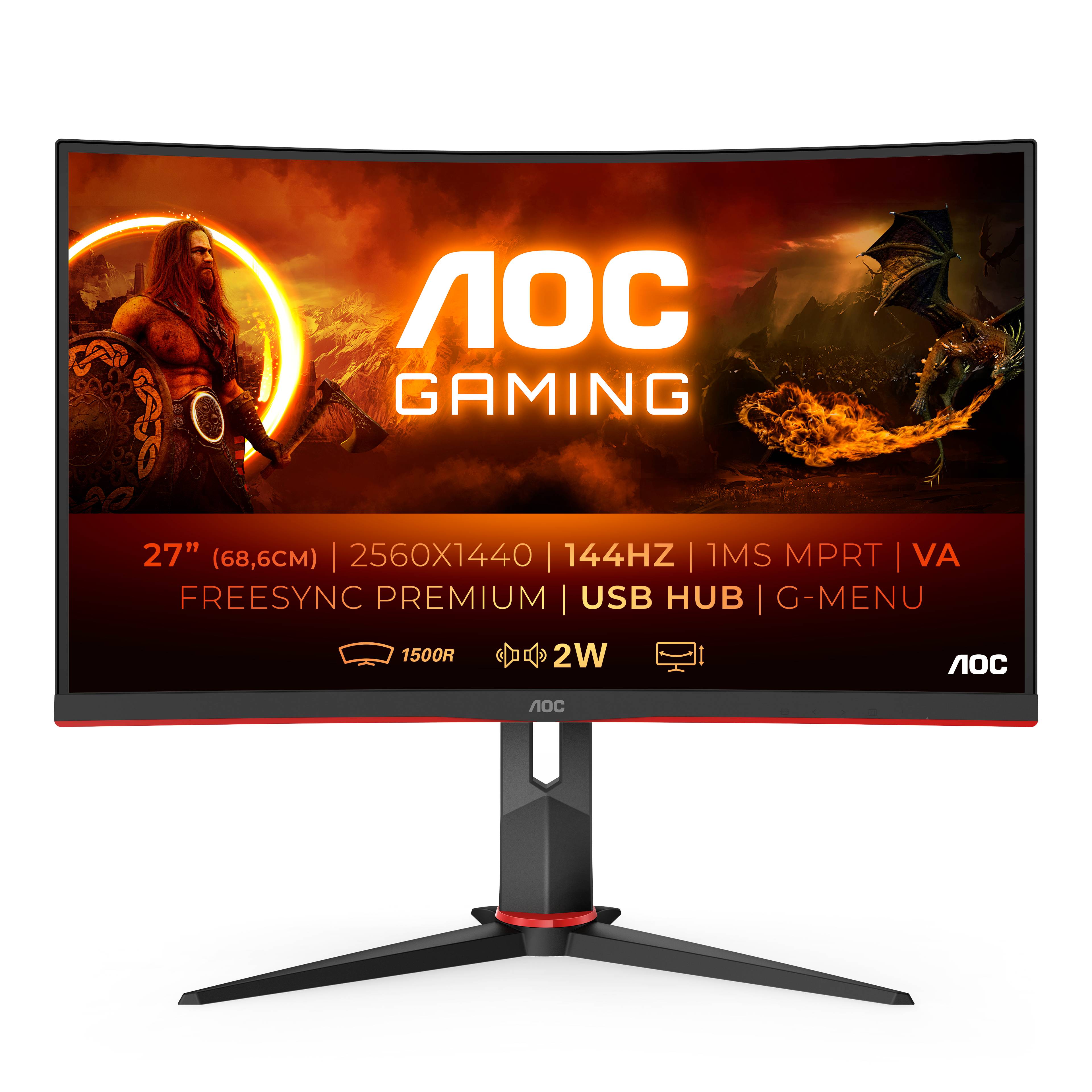 Rca Informatique - image du produit : CQ27G2U/BK 27IN CURV VA QHD 144HZ 250CD/1MS/2HDMI/DP/3USB/HA