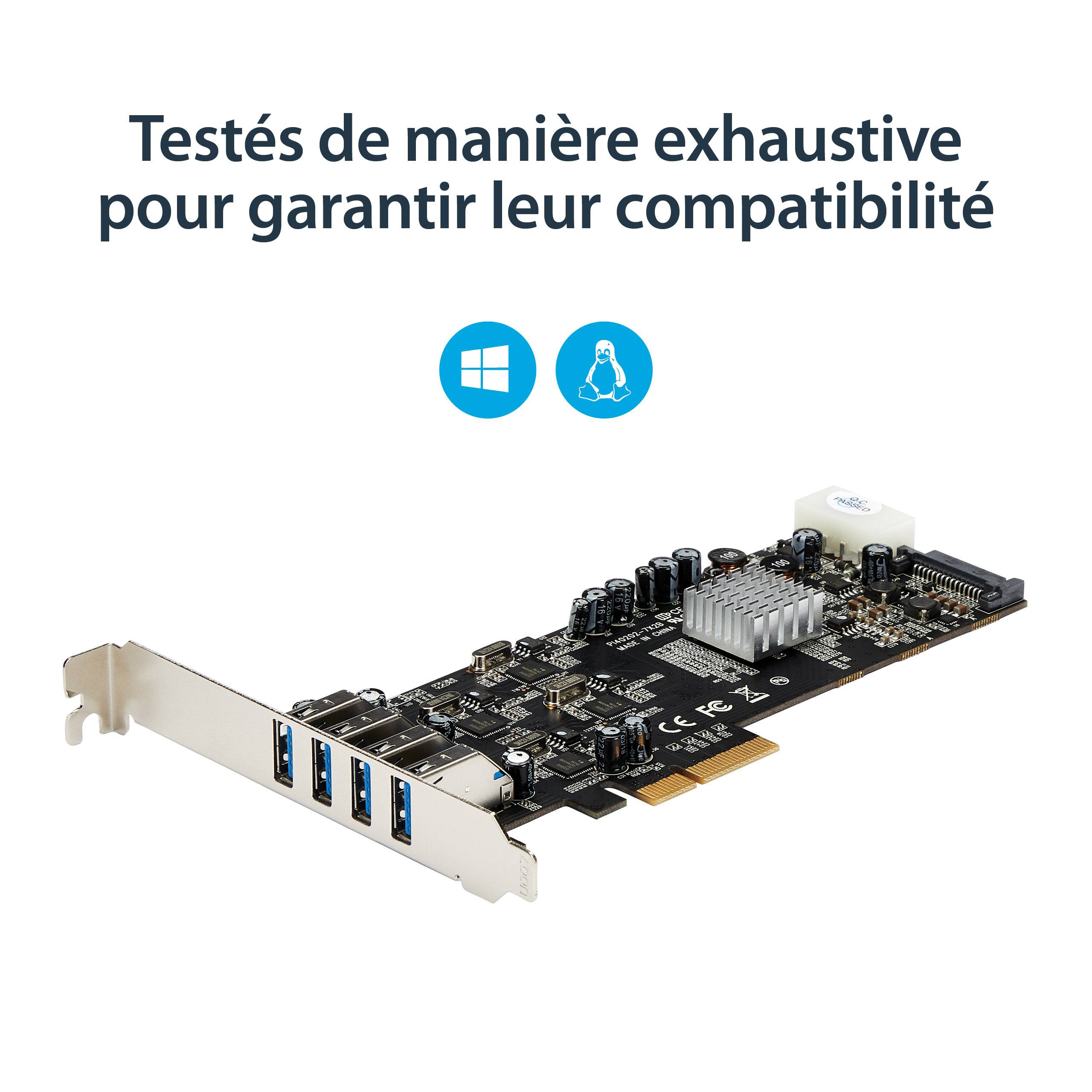 Rca Informatique - image du produit : CARTE CONTROLEUR QUADRUPLE BUS PCIE VERS 4 PORTS USB 3.0 - UASP