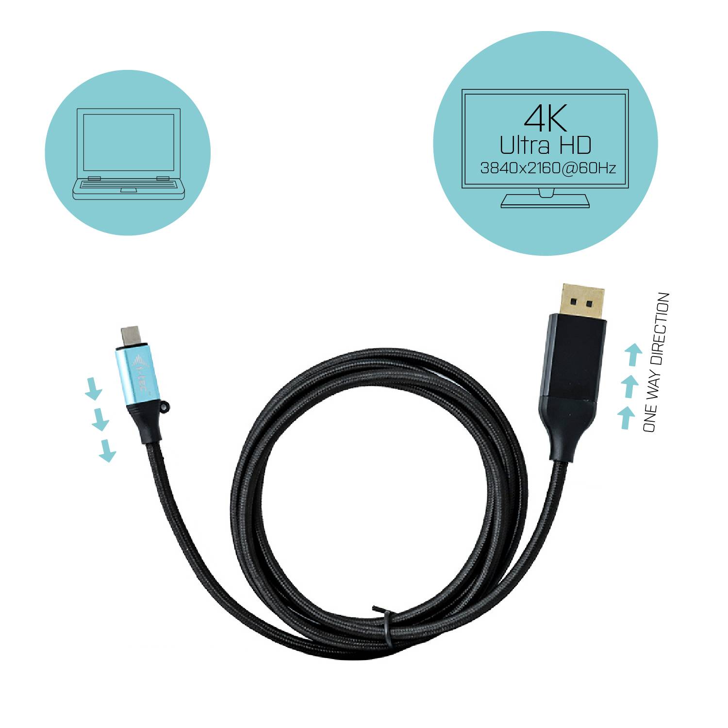 Rca Informatique - image du produit : USB-C DP CABLE 4K/60HZ 2M CABLE ADAPTER