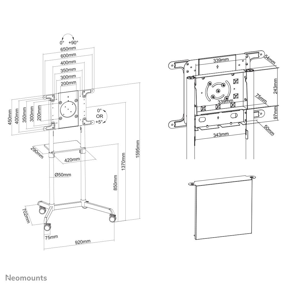 Rca Informatique - image du produit : NEWSTAR MOBILE FLAT SCREENFLOOR STAND HEIGHT 160CM WHT 37-70IN