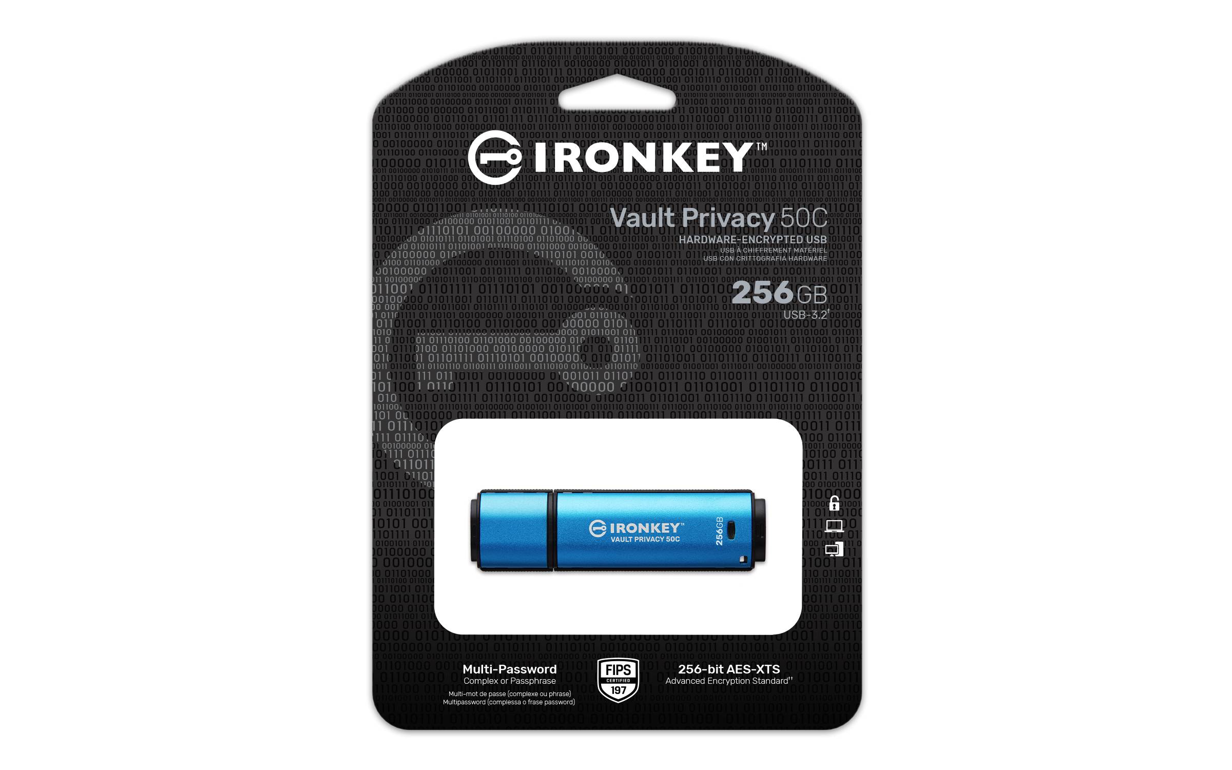 Rca Informatique - image du produit : 256GB USB-C IRONKEY VAULT P 50C AES-256 ENCRYPTED FIPS 197