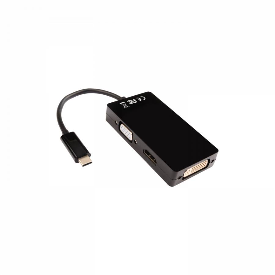 Rca Informatique - image du produit : USB-C TO 3 IN 1 VIDEO ADAPTER VGA DVI HDMI 9GBPS 4K 30HZ UHD