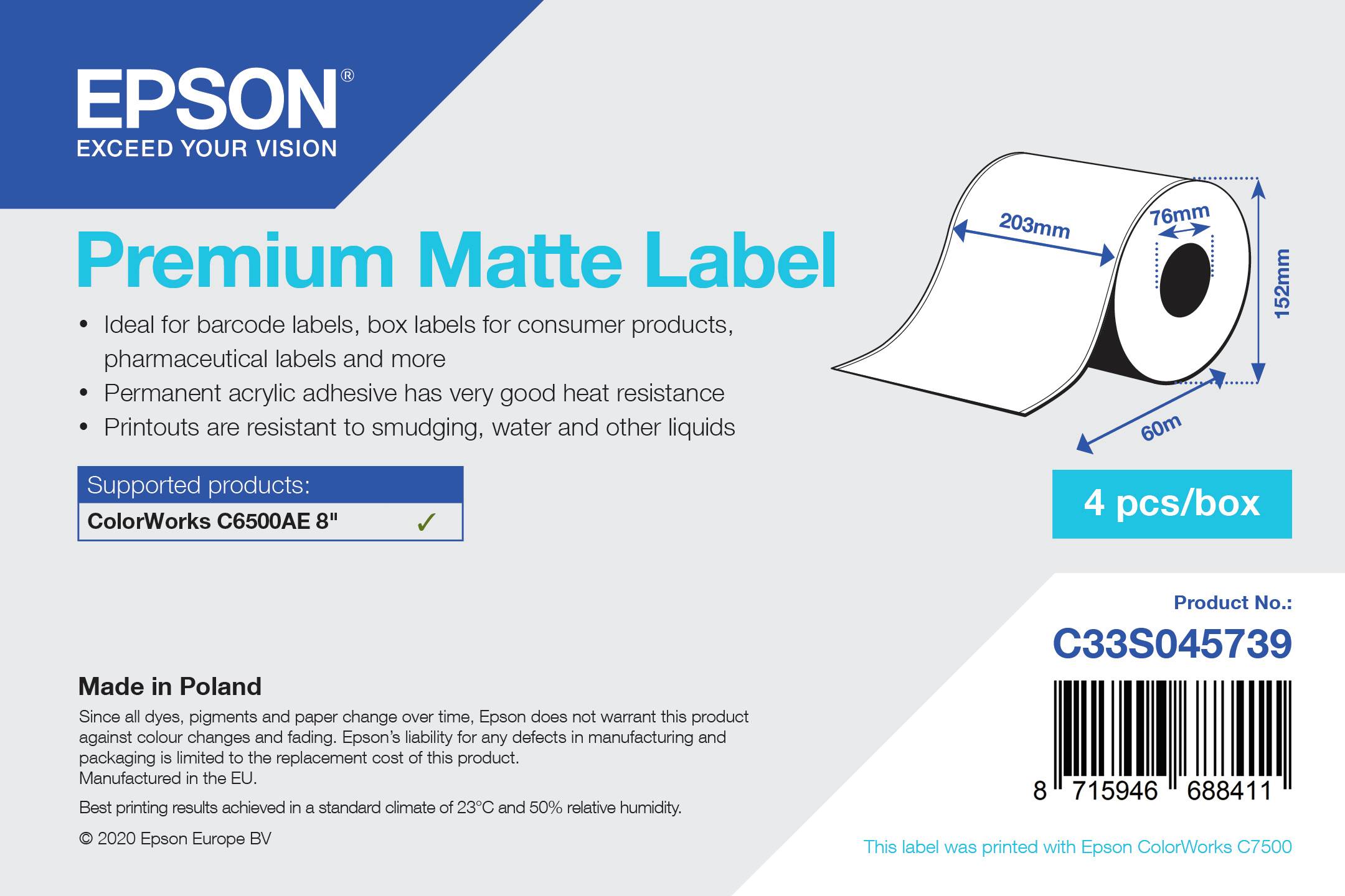 Rca Informatique - Image du produit : PREMIUM MATTE LABEL CONTINUOUS ROLL 203MMX60M