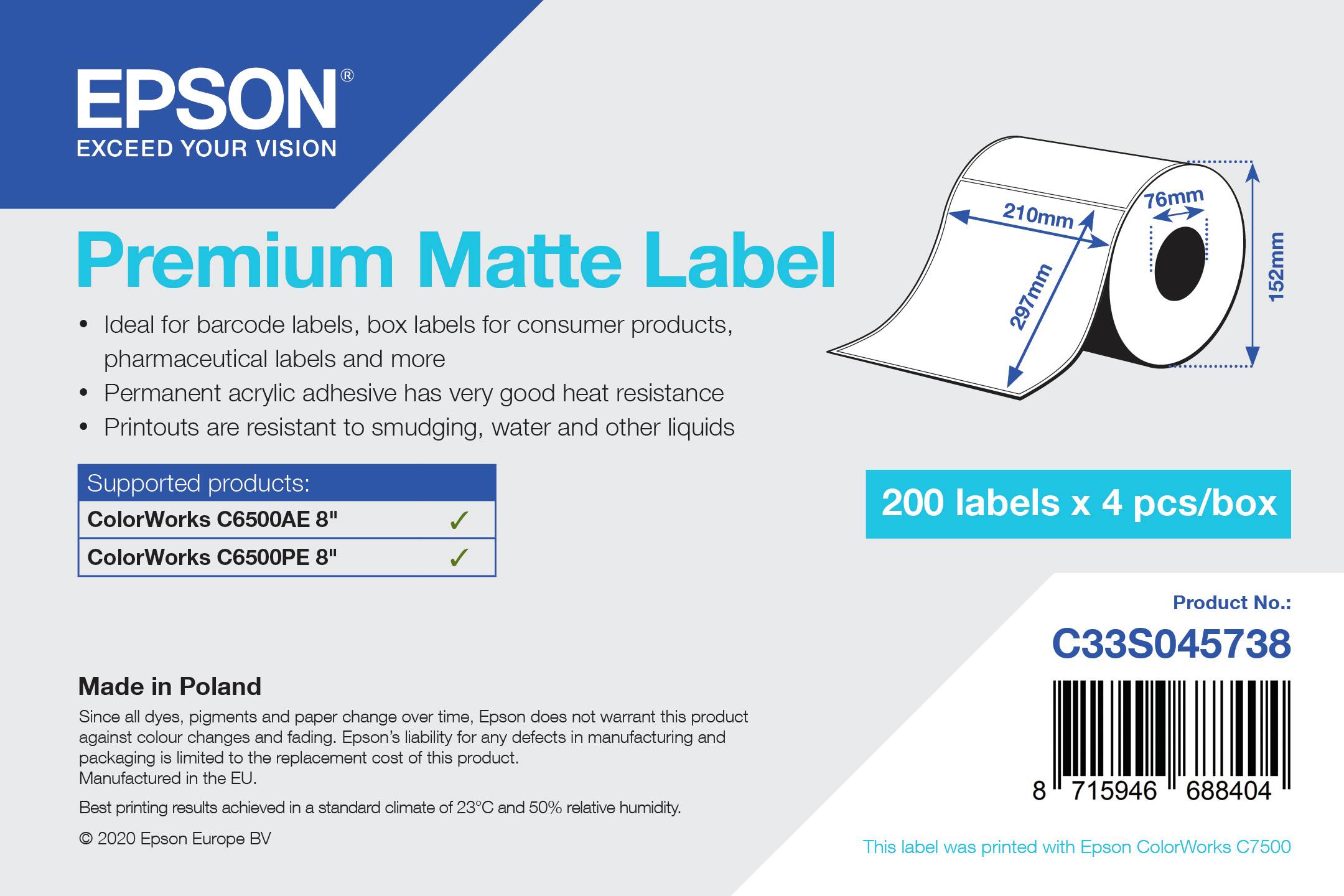 Rca Informatique - image du produit : PREMIUM MATTE LABEL DIE CUTROLL 210MMX297MM 200 LABELS