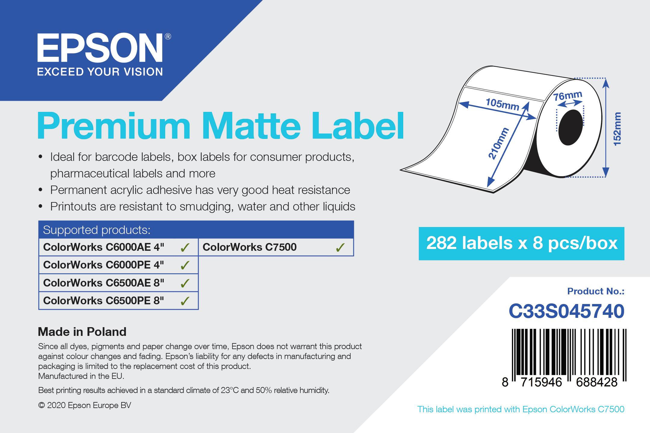 Rca Informatique - image du produit : PREMIUM MATTE LABEL DIE-CUTROLL 105MMX210MM 282 LABELS