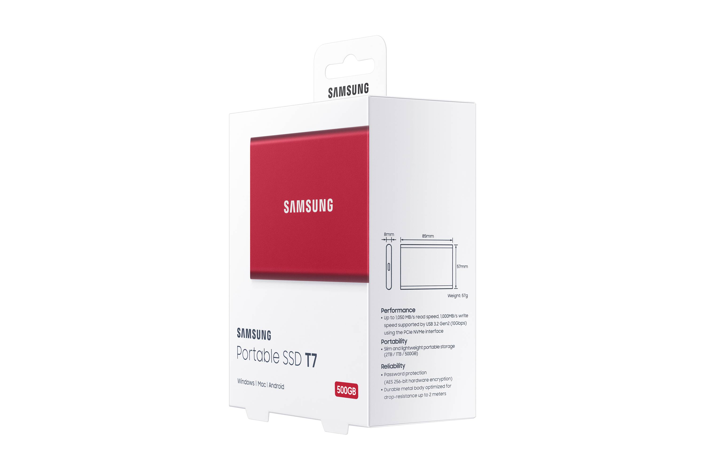 Rca Informatique - image du produit : SSD PORTABLE T7 500GB USB 3.2 METALLIC RED