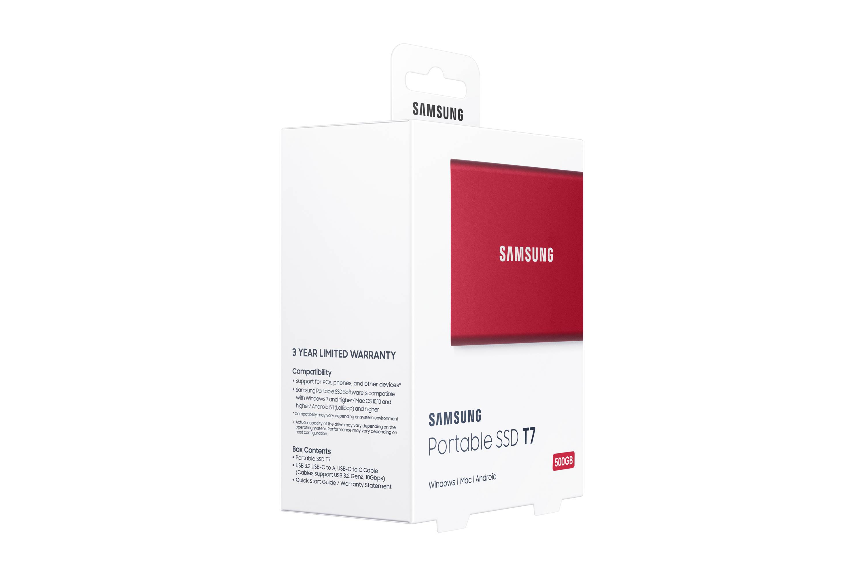 Rca Informatique - image du produit : SSD PORTABLE T7 500GB USB 3.2 METALLIC RED