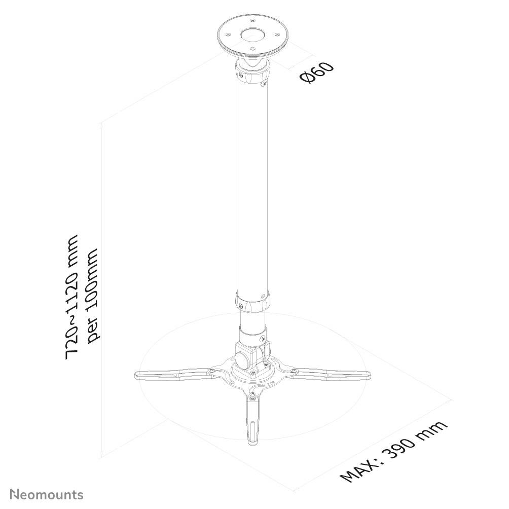 Rca Informatique - image du produit : SUPPORT PLAFOND UNIV. VIDEOPROJ HAUTEUR 72 A 112CM