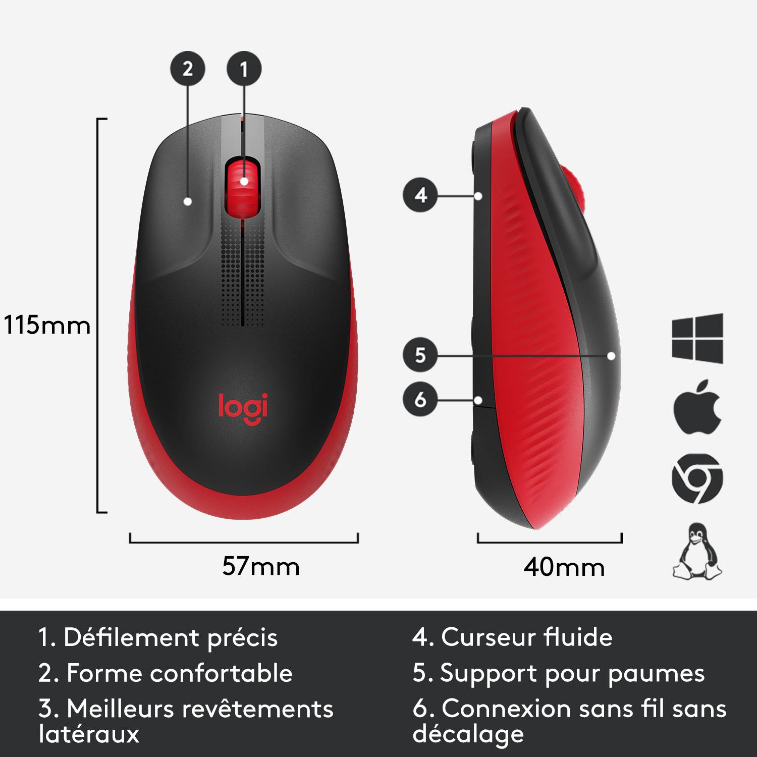 Rca Informatique - image du produit : M190 FULL-SIZE WIRELESS MOUSE RED EMEA