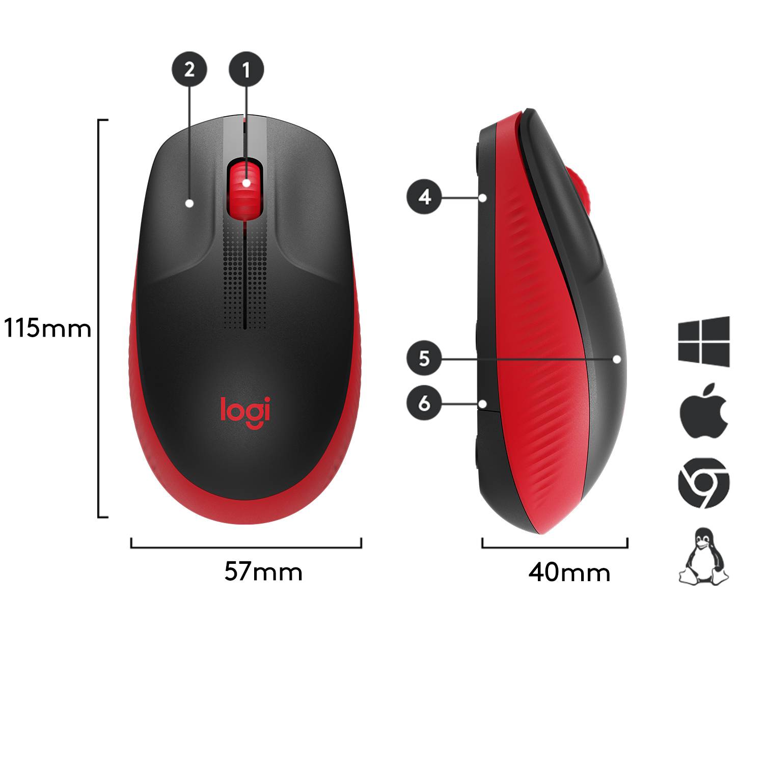 Rca Informatique - image du produit : M190 FULL-SIZE WIRELESS MOUSE RED EMEA