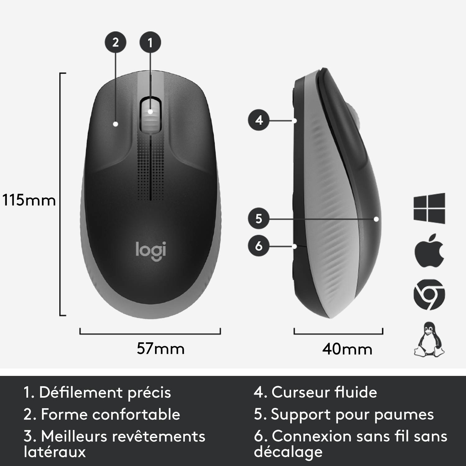 Rca Informatique - image du produit : M190 FULL-SIZE WIRELESS MOUSE MID GREY EMEA