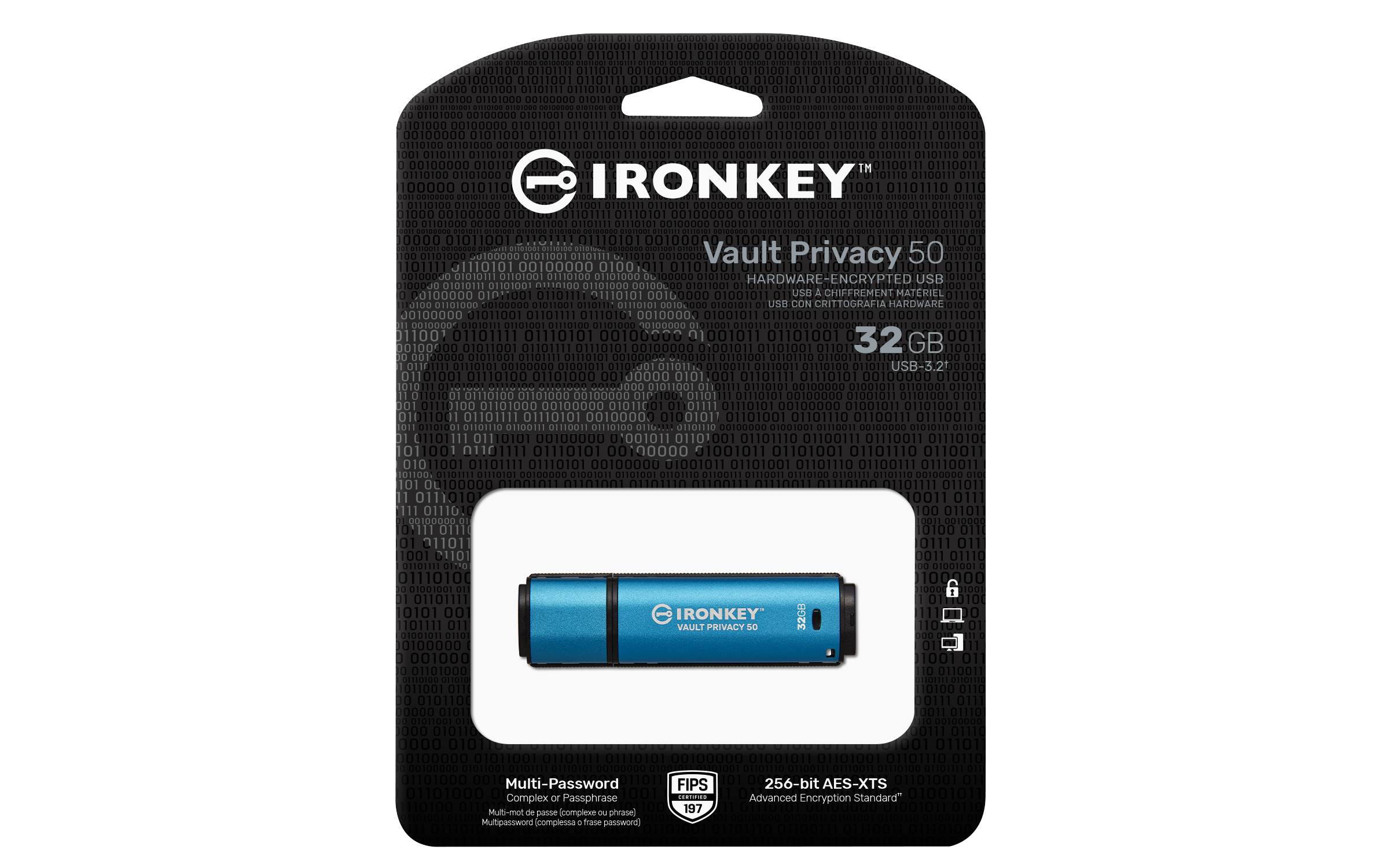 Rca Informatique - image du produit : 32GB IRONKEY VAULT PRIVACY 50 AES-256 ENCRYPTED FIPS 197