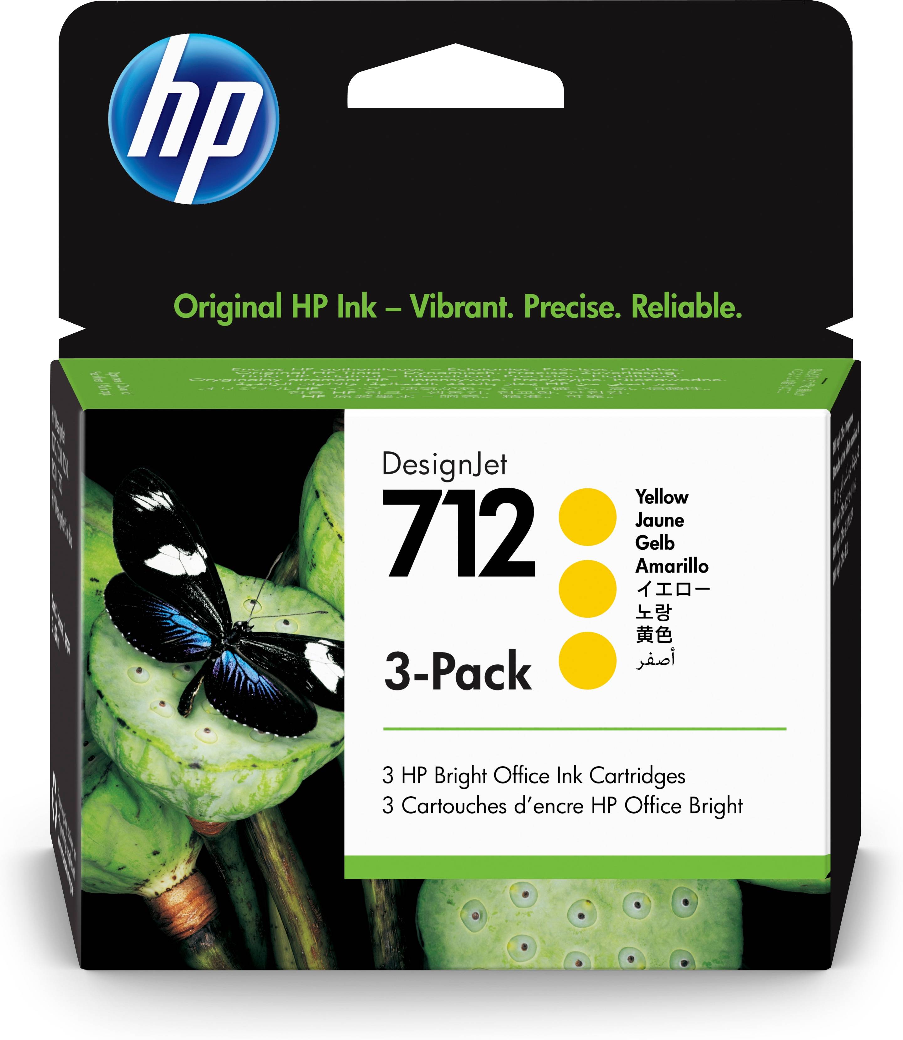 Rca Informatique - Image du produit : HP 712 3-PACK 29-ML YELLOW DESIGNJET INK CARTRIDGE