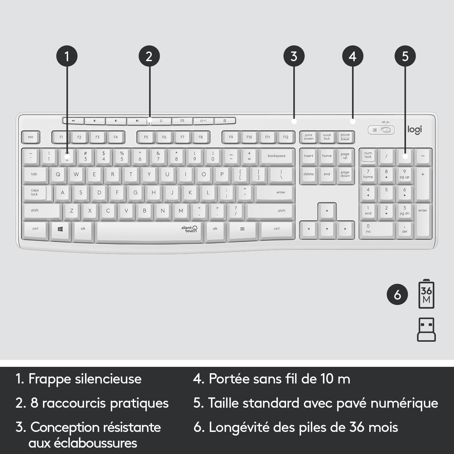 Rca Informatique - image du produit : MK295 SILENT WIRELESS COMBO OFF WHITE - US INTL - INTNL