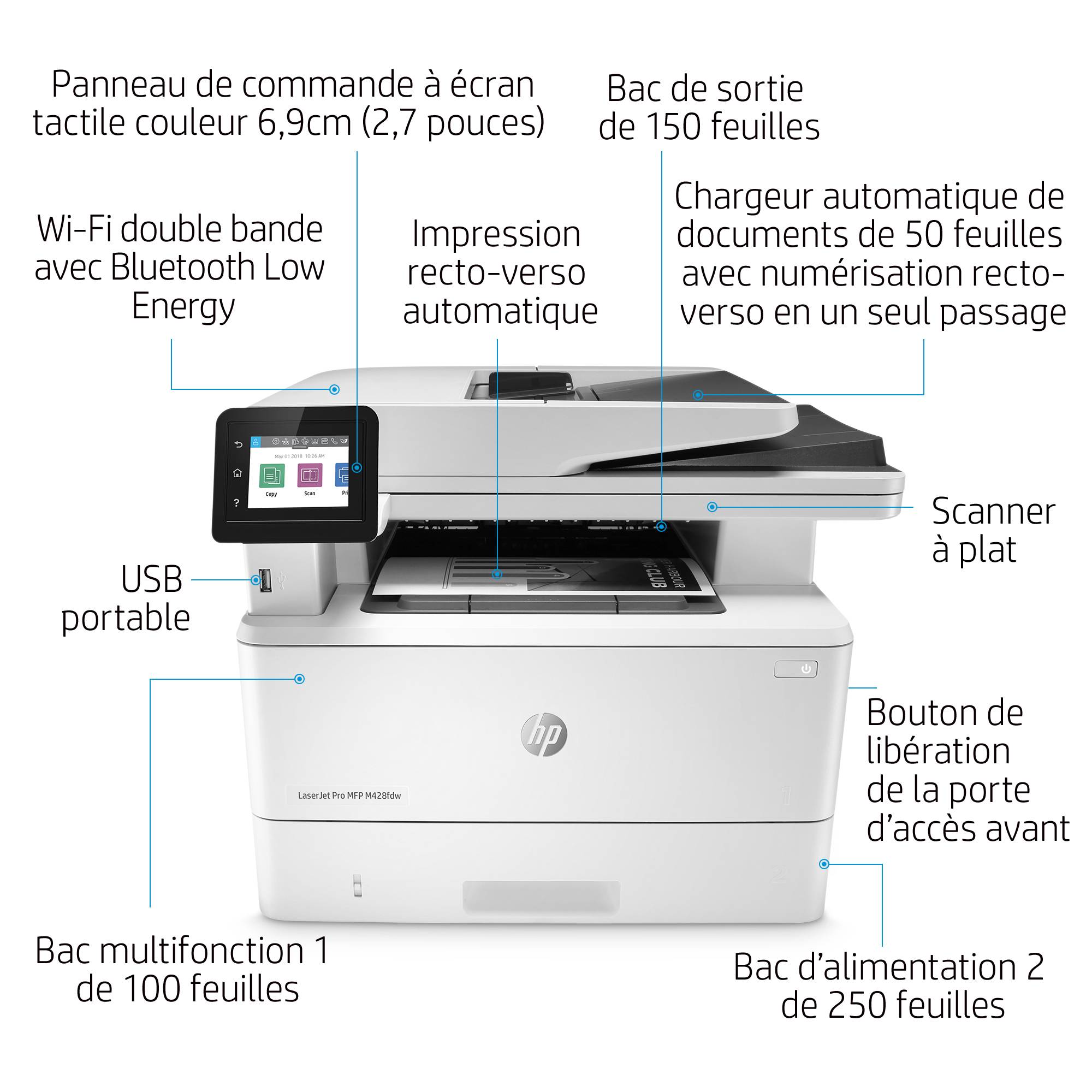 Rca Informatique - image du produit : LASERJET MFP M428FDW PRO 40PPM A4