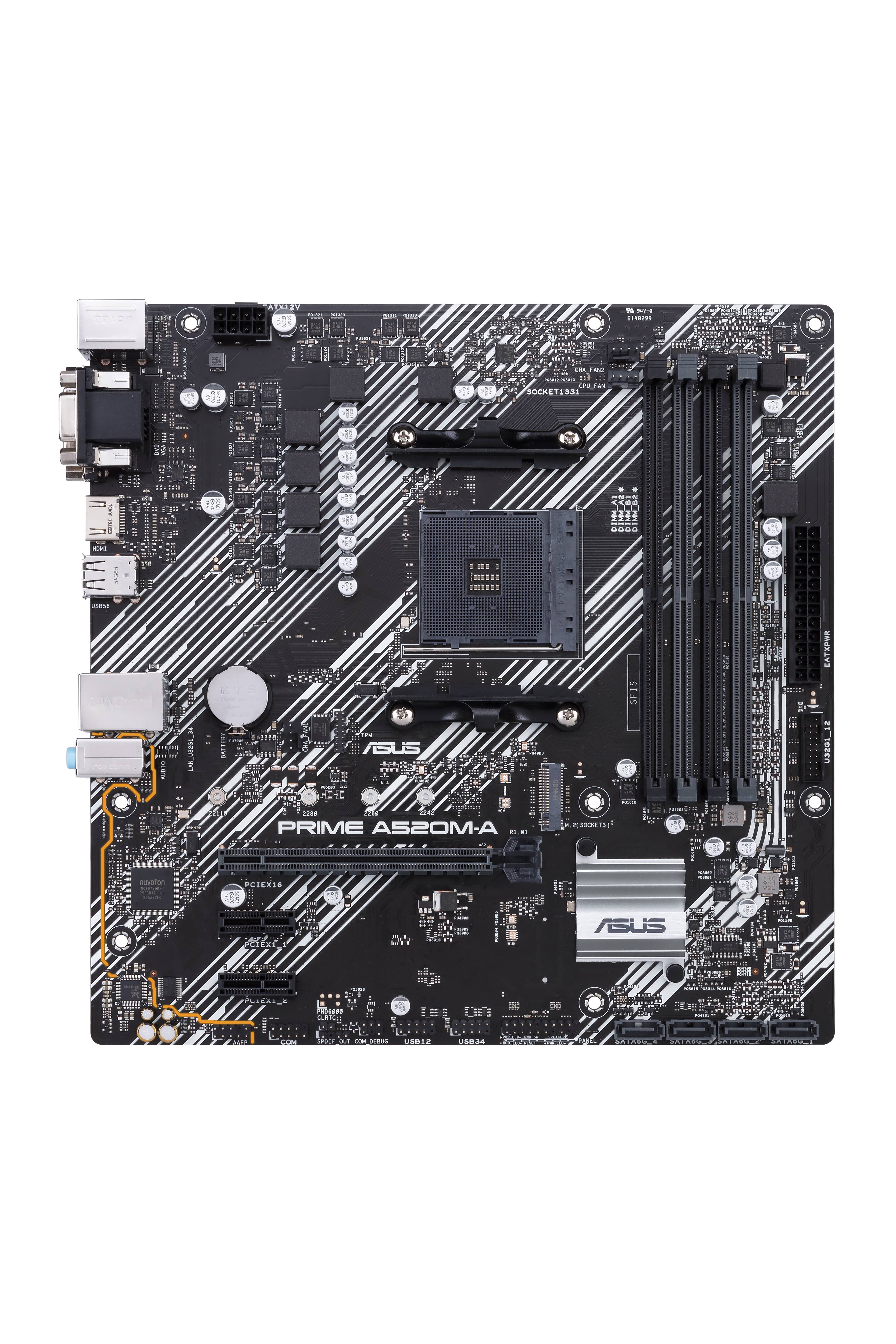 Rca Informatique - Image du produit : PRIME A520M-A MATX +2GLN+U3.2+M2 SATA6+4XDDR4