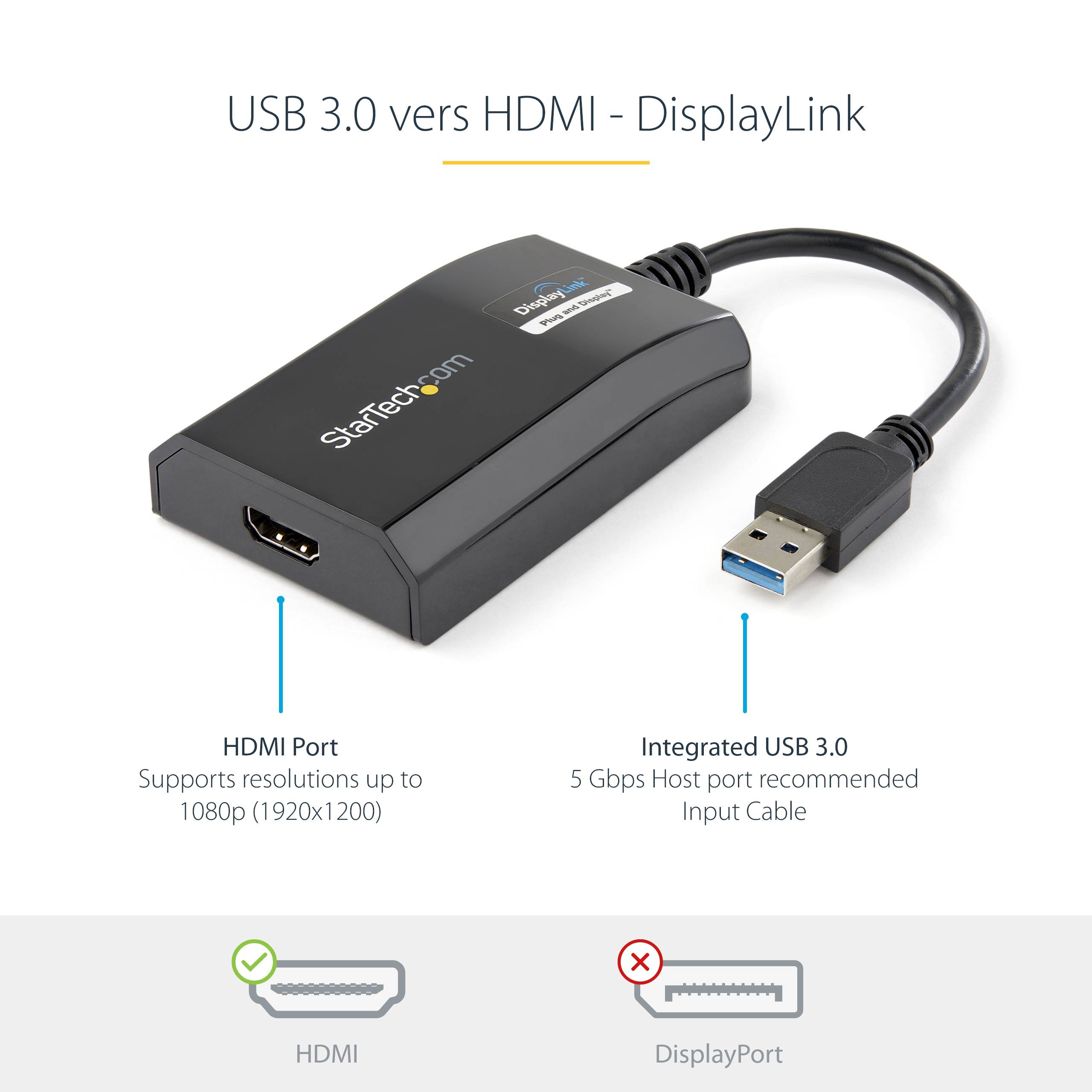 Rca Informatique - image du produit : ADAPTATEUR USB 3.0 VERS HDMI POUR MAC/PC - HD 1080P  M/F