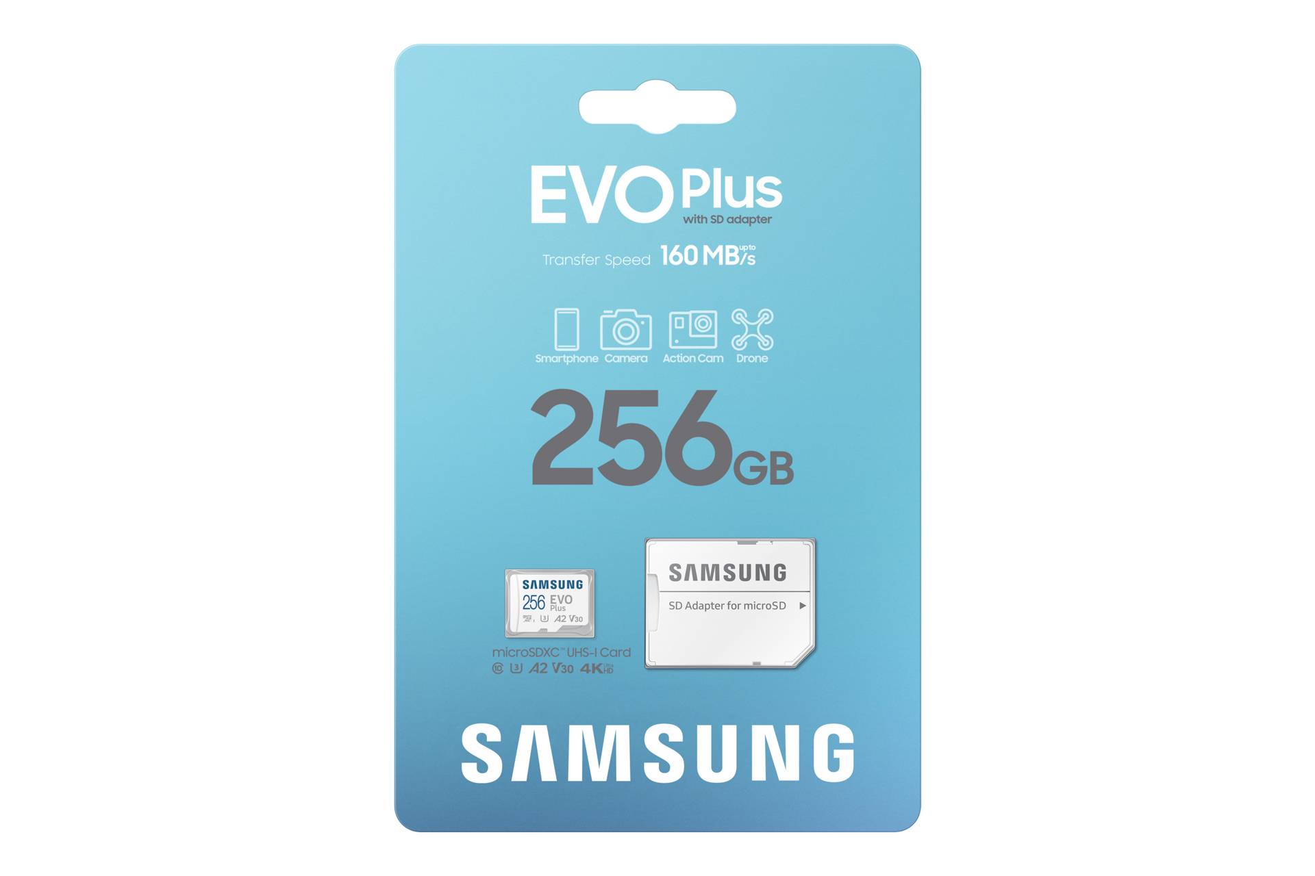 Rca Informatique - image du produit : EVO PLUS MICROSDXC UHS-I CARD WITH ADAPTER 256GB 160MB/S U1 V1