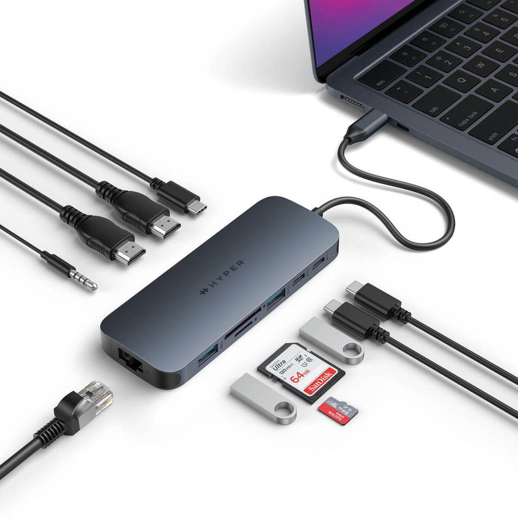 Rca Informatique - image du produit : HYPERDRIVE ECOSMART GEN.2 DUAL HDMI USB-C 11IN1 HUB 140W