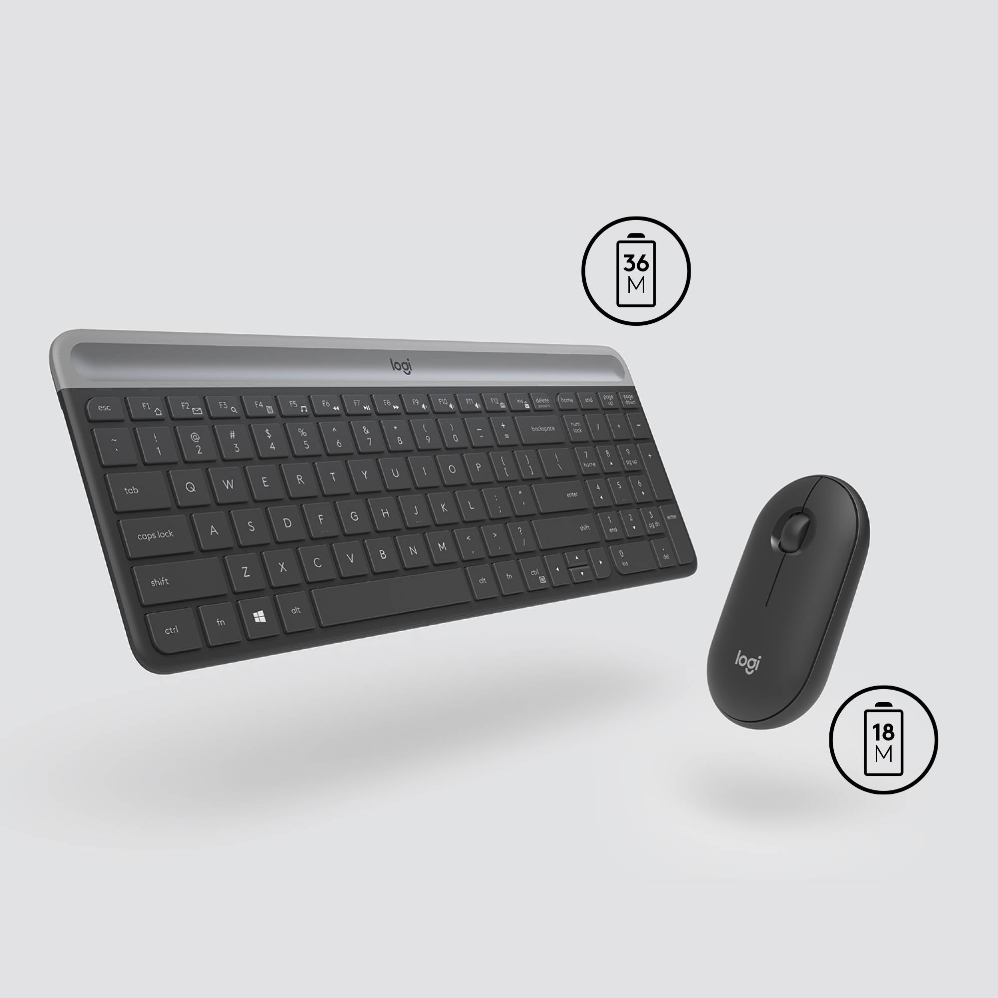 Rca Informatique - image du produit : SLIM WRLS KEYBOARD MOUSE COMBO MK470 - GRAPHITE - CH - CENTRAL