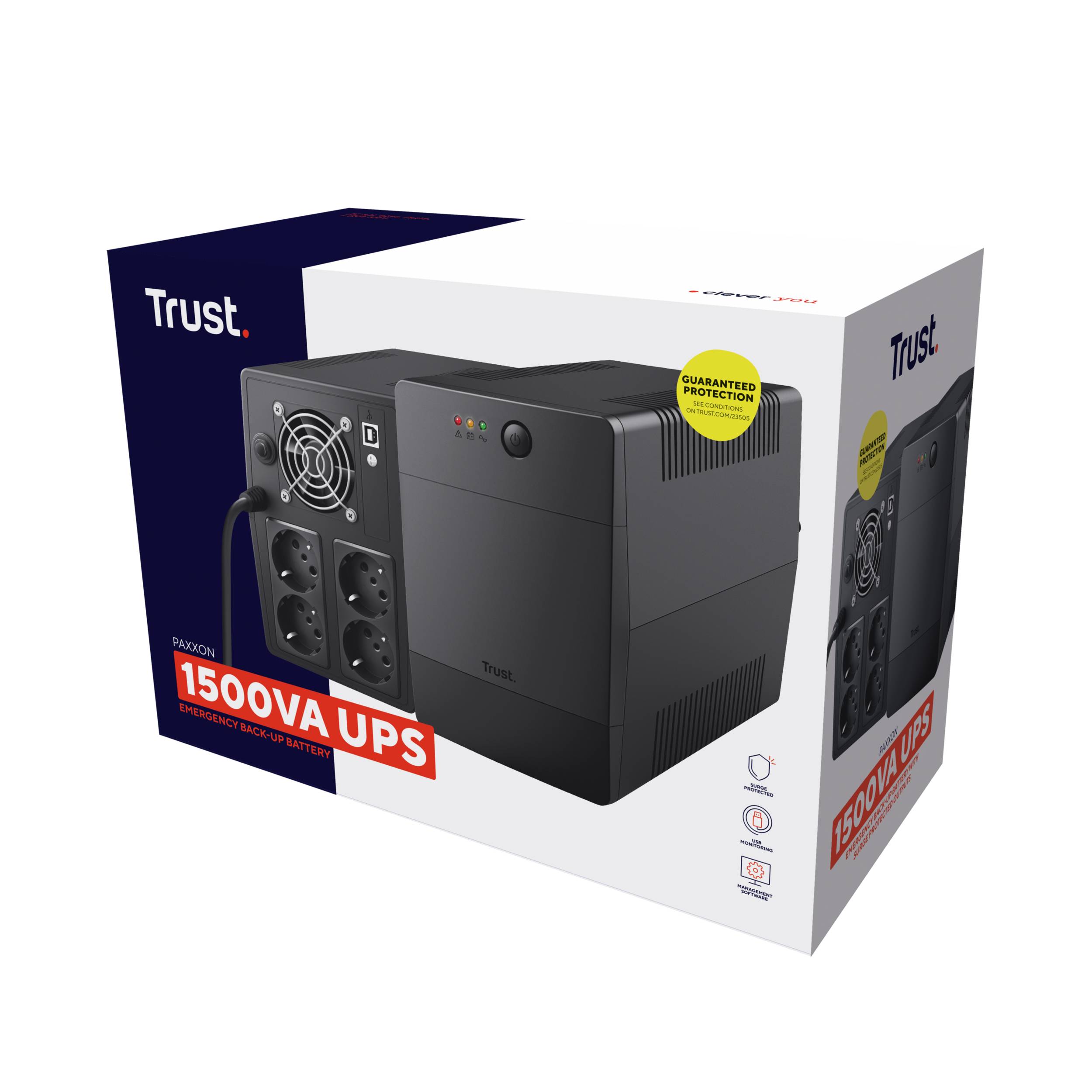 Rca Informatique - image du produit : PAXXON 1500VA UPS WITH 4 STANDARD WALL POWER OUTLETS BQ 2