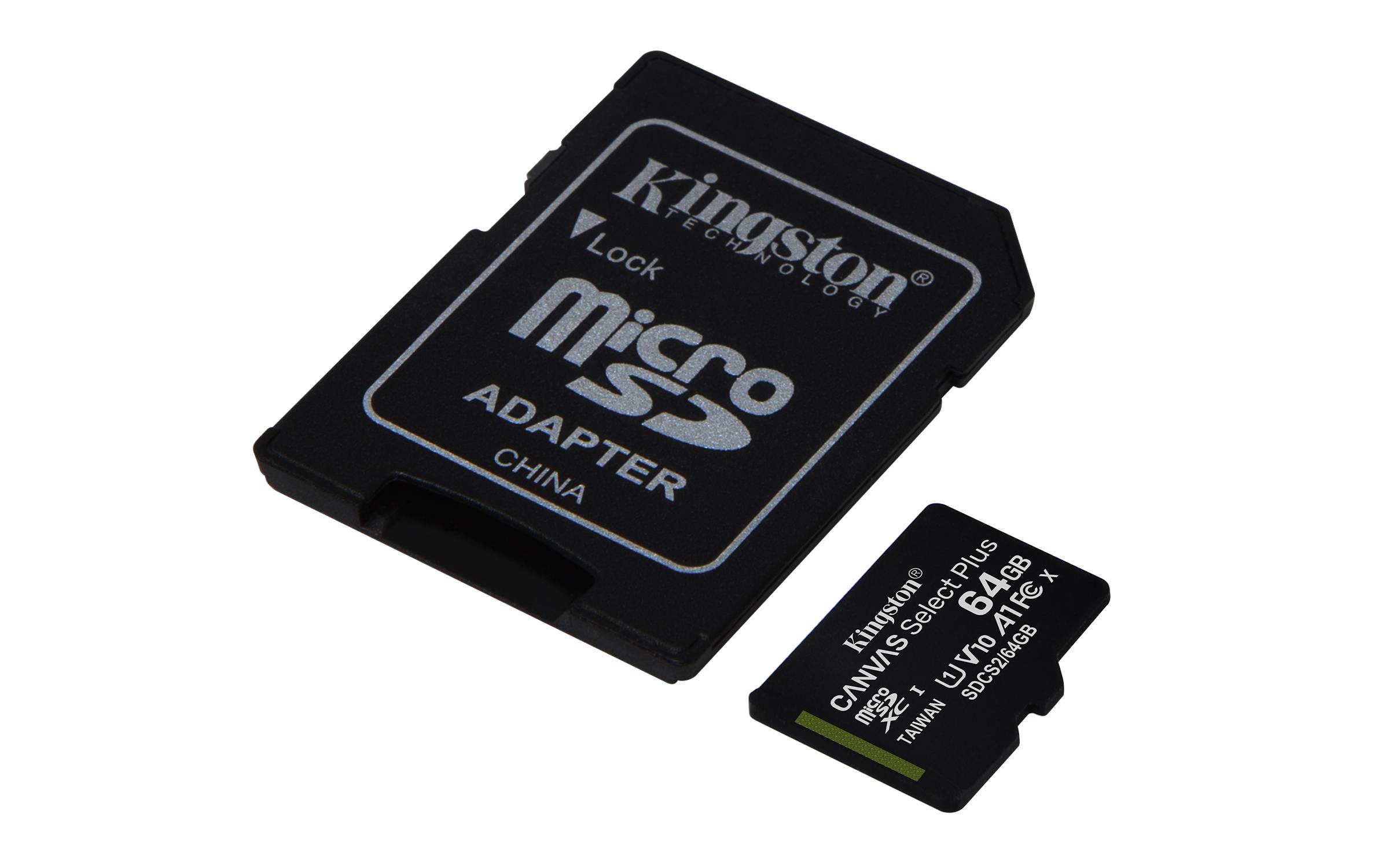 Rca Informatique - image du produit : 64GB MICROSDXC CANVAS SELECT 100R A1 C10 CARD + SD ADAPTER