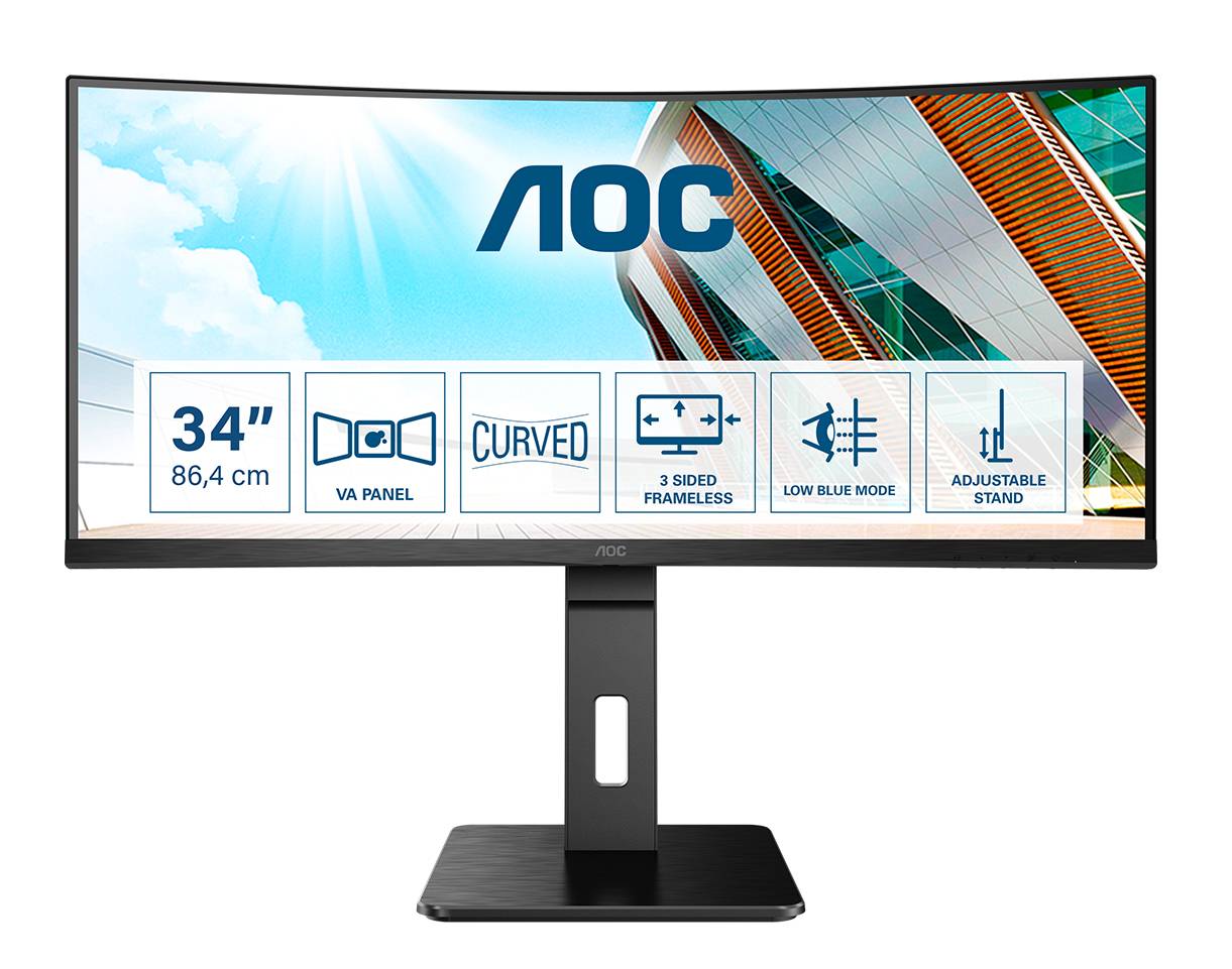 Rca Informatique - image du produit : CU34P2A 34IN CURV VA WQHD 300CD/4MS/2HDMI/DP/3USB 3.2/HAS